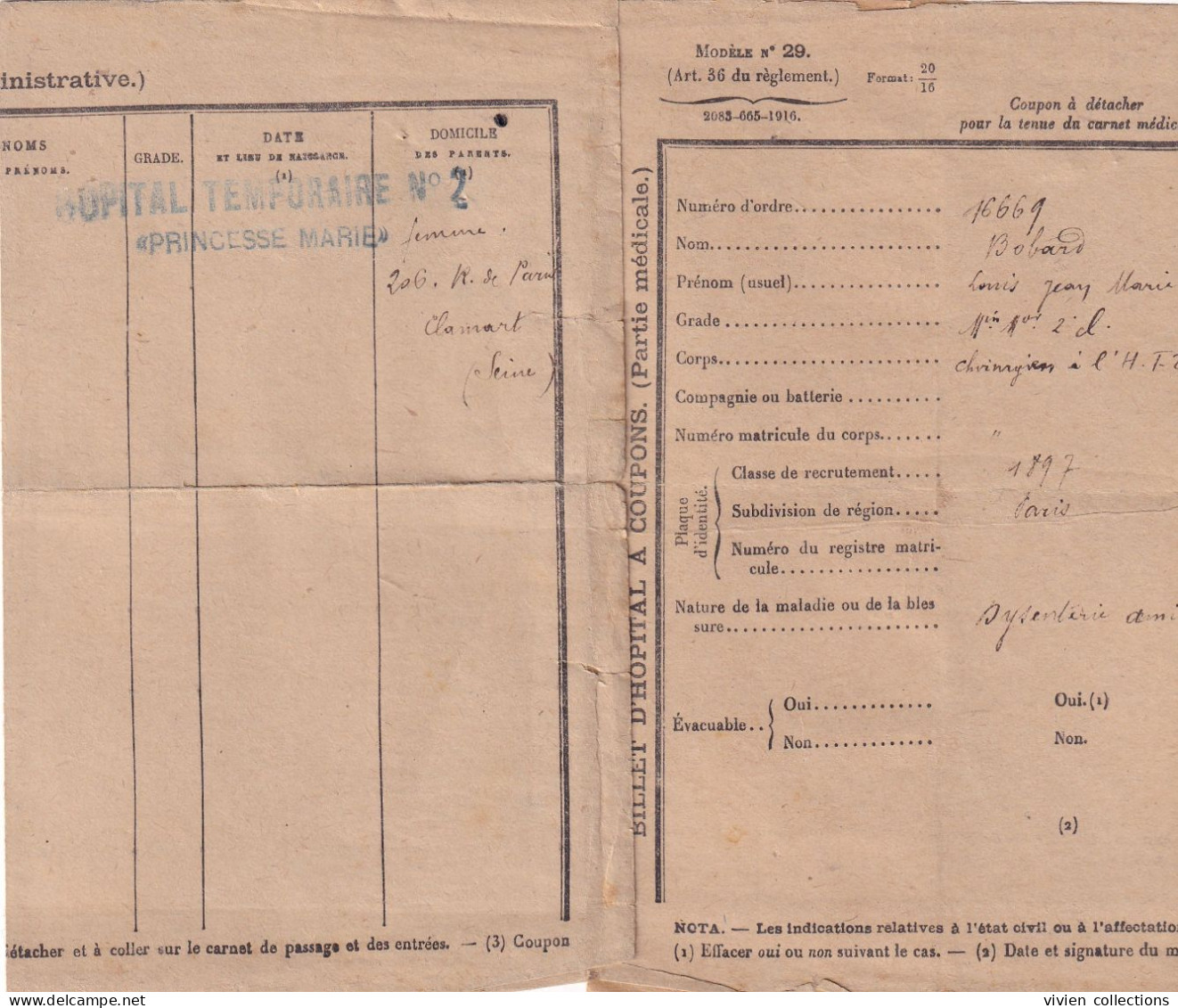 Armée D'Orient Hôpital Temporaire N° 2 Princesse Marie En 1917 Chirurgien évacué Base Naval Pour Dysenterie Aigüe... - Guerre De 1914-18