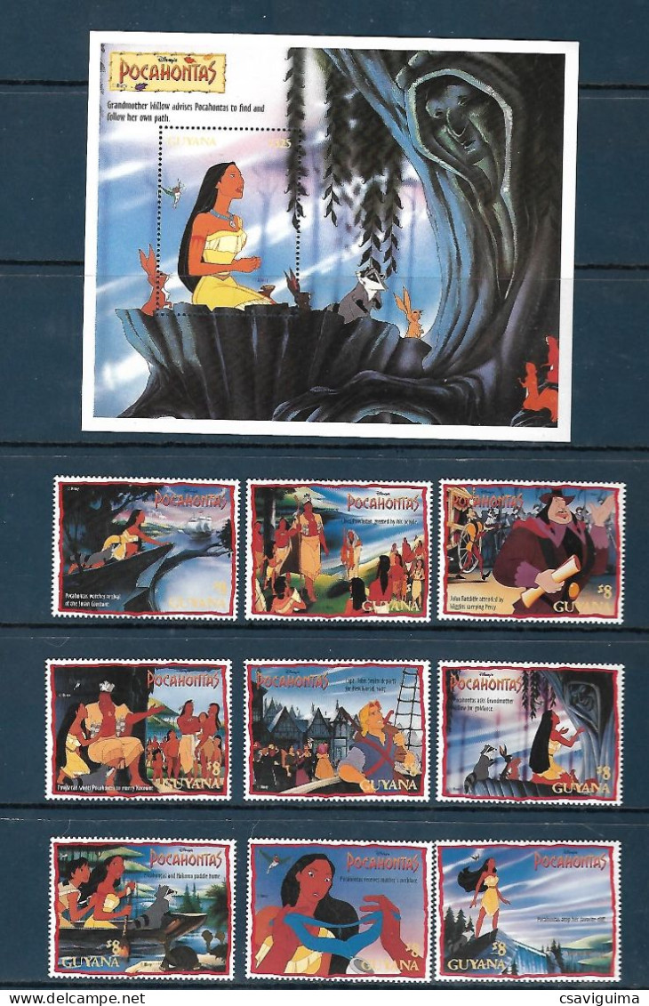 Guyana - 1995 - Disney: Pocahontas - Yv 3824/32 + Bf 210 - Disney