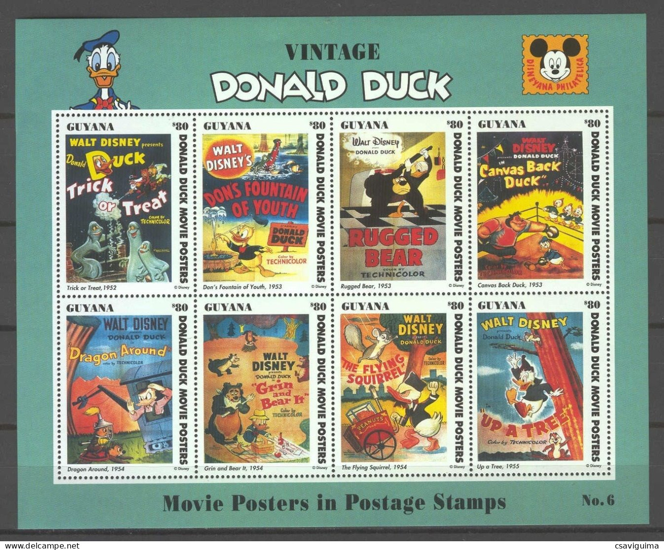 Guyana - 1994 - Disney: Donald Duck, Movie Posters #6 - Yv 3421/28 - Disney