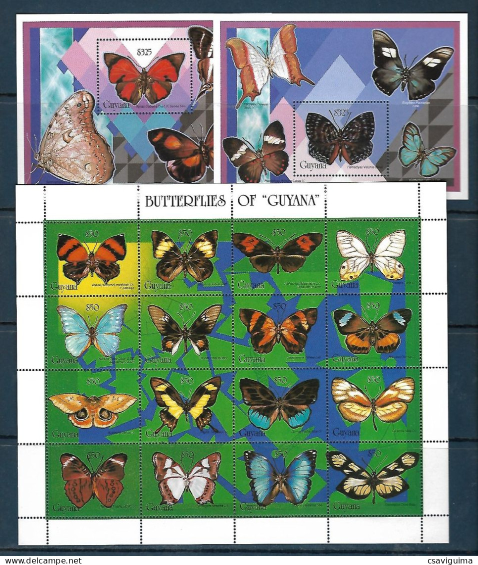Guyana - 1994 - Butterflies - Yv 3304/19 + Bf 163/64 - Vlinders