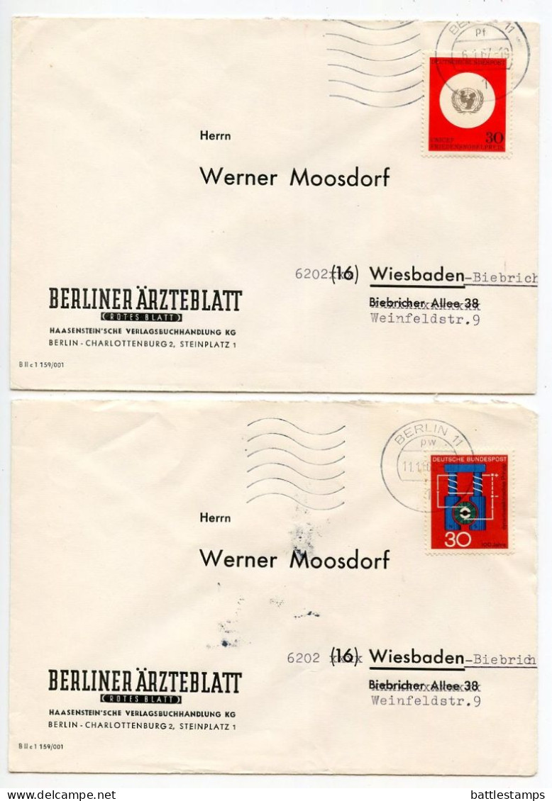 Germany, Berlin 1960'-1970's 4 Covers To Wiesbaden-Biebrich With Mix Of Stamps And CDS Machine Cancels - Briefe U. Dokumente