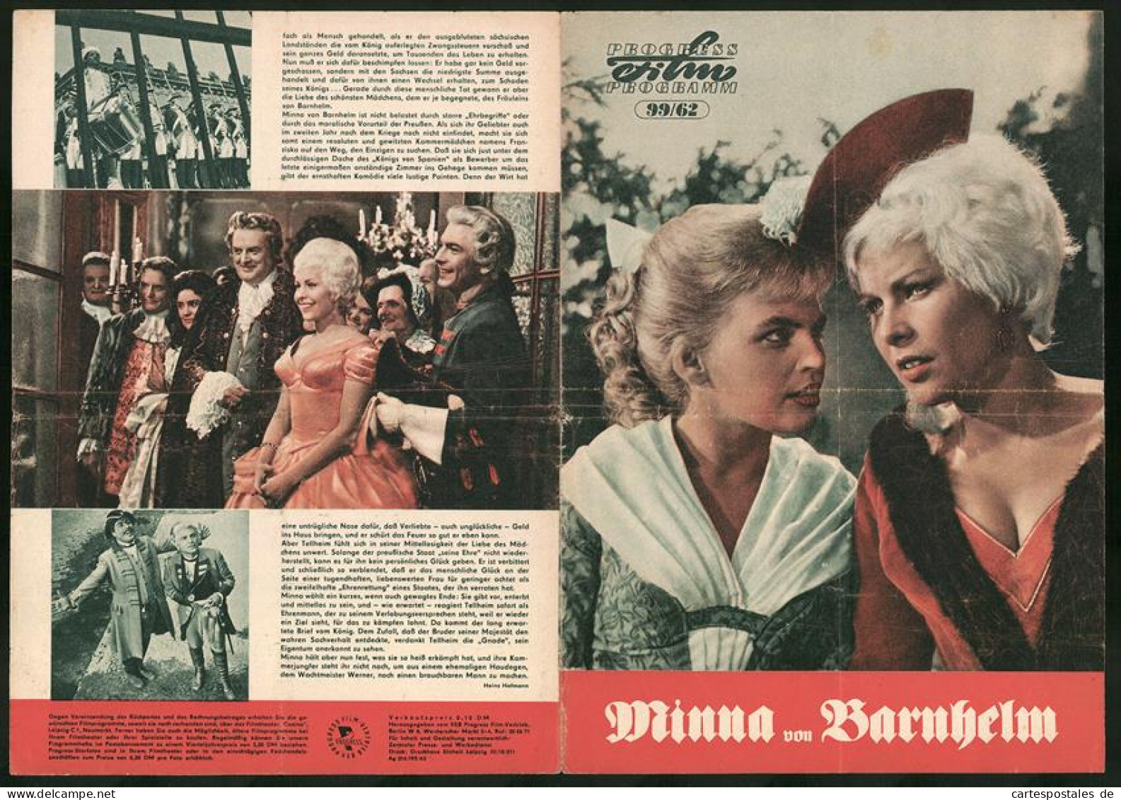 Filmprogramm PFP Nr. 99 /62, Minna Von Barnhelm, Marita Böhme, Otto Mellies, Regie: Martin Hellberg  - Revistas