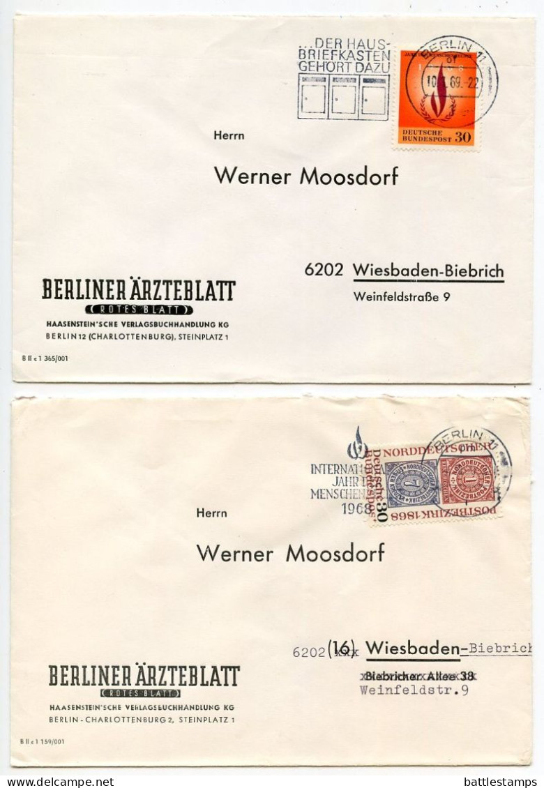 Germany, Berlin 1960'-1980's 16 Covers To Wiesbaden With Mix Of West German Stamps & CDS Machine Cancels With Slogans - Briefe U. Dokumente