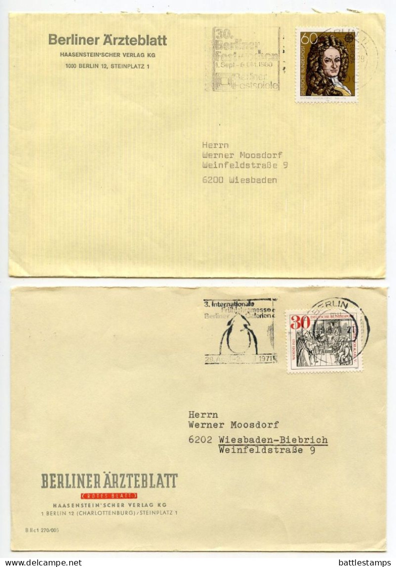 Germany, Berlin 1960'-1980's 16 Covers To Wiesbaden With Mix Of West German Stamps & CDS Machine Cancels With Slogans - Briefe U. Dokumente