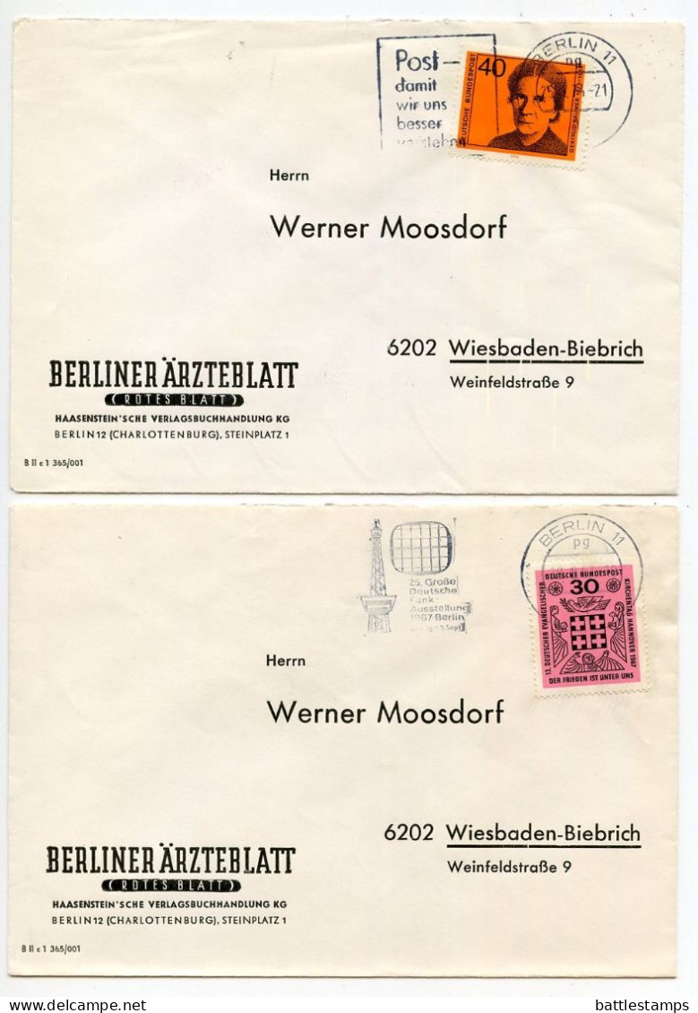 Germany, Berlin 1960'-1980's 16 Covers to Wiesbaden with Mix of West German Stamps & CDS Machine Cancels with Slogans