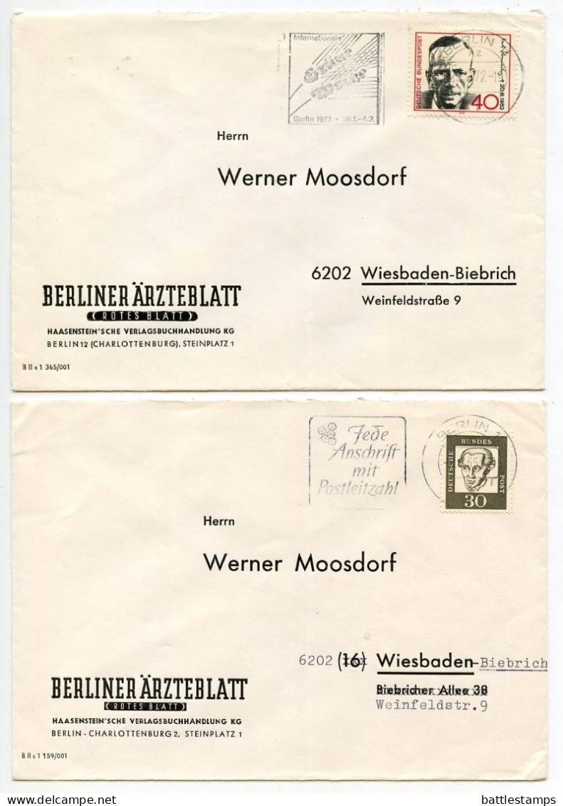 Germany, Berlin 1960'-1980's 16 Covers to Wiesbaden with Mix of West German Stamps & CDS Machine Cancels with Slogans