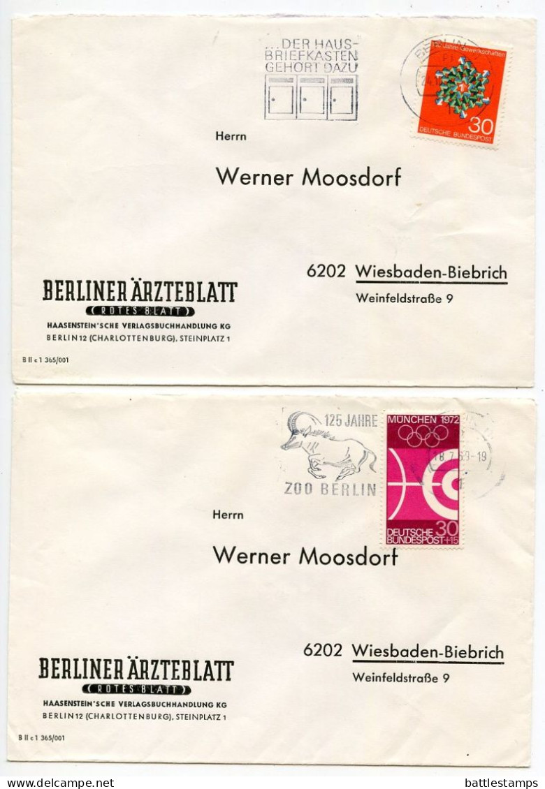 Germany, Berlin 1960'-1980's 16 Covers to Wiesbaden with Mix of West German Stamps & CDS Machine Cancels with Slogans