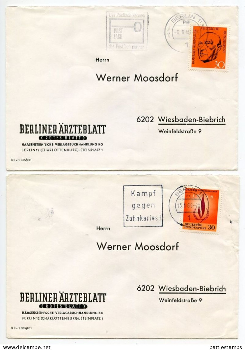 Germany, Berlin 1960'-1980's 16 Covers to Wiesbaden with Mix of West German Stamps & CDS Machine Cancels with Slogans