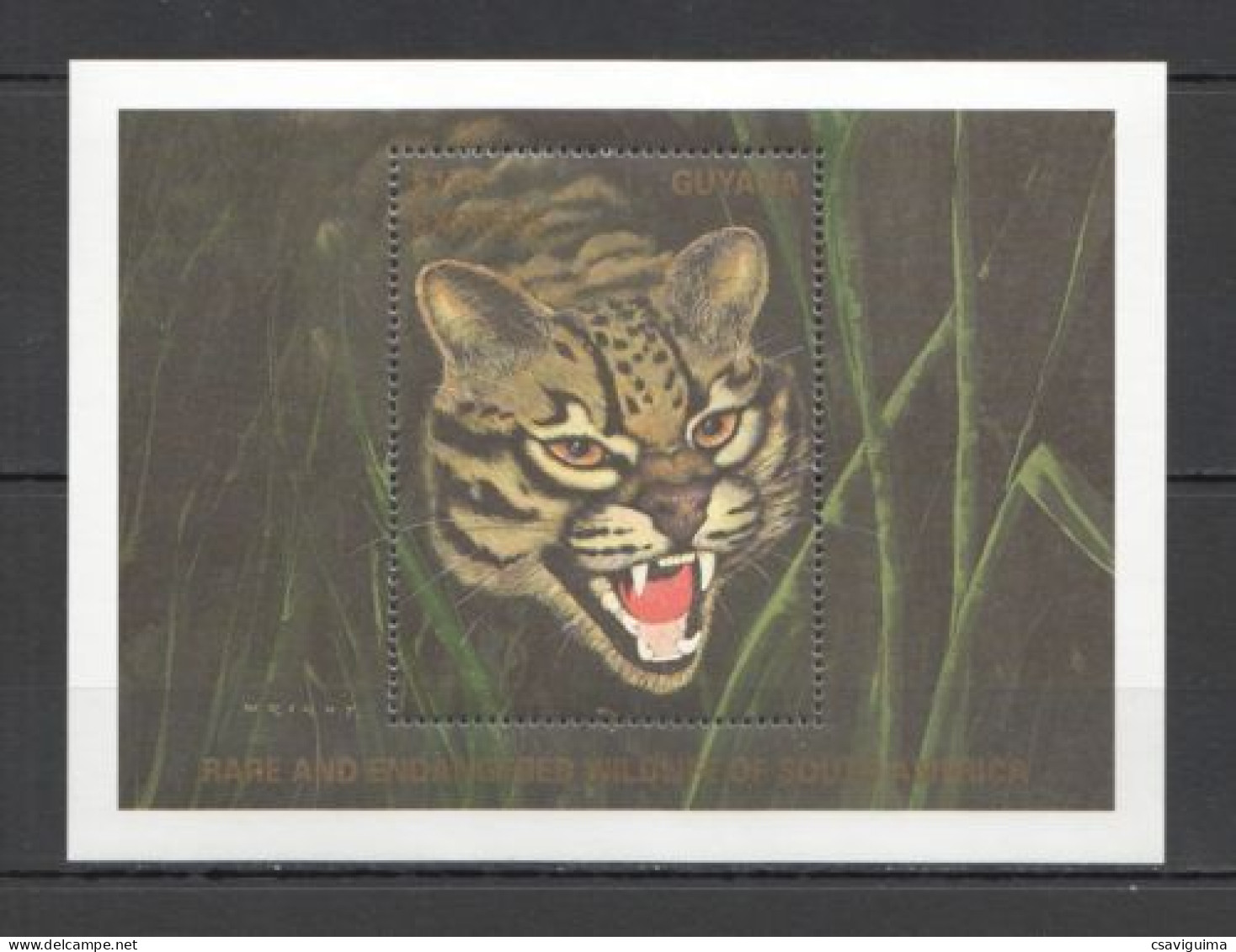 Guyana - 1991 - Rare And Endangered Wildlife Of South America - Yv Bf 78 - Big Cats (cats Of Prey)