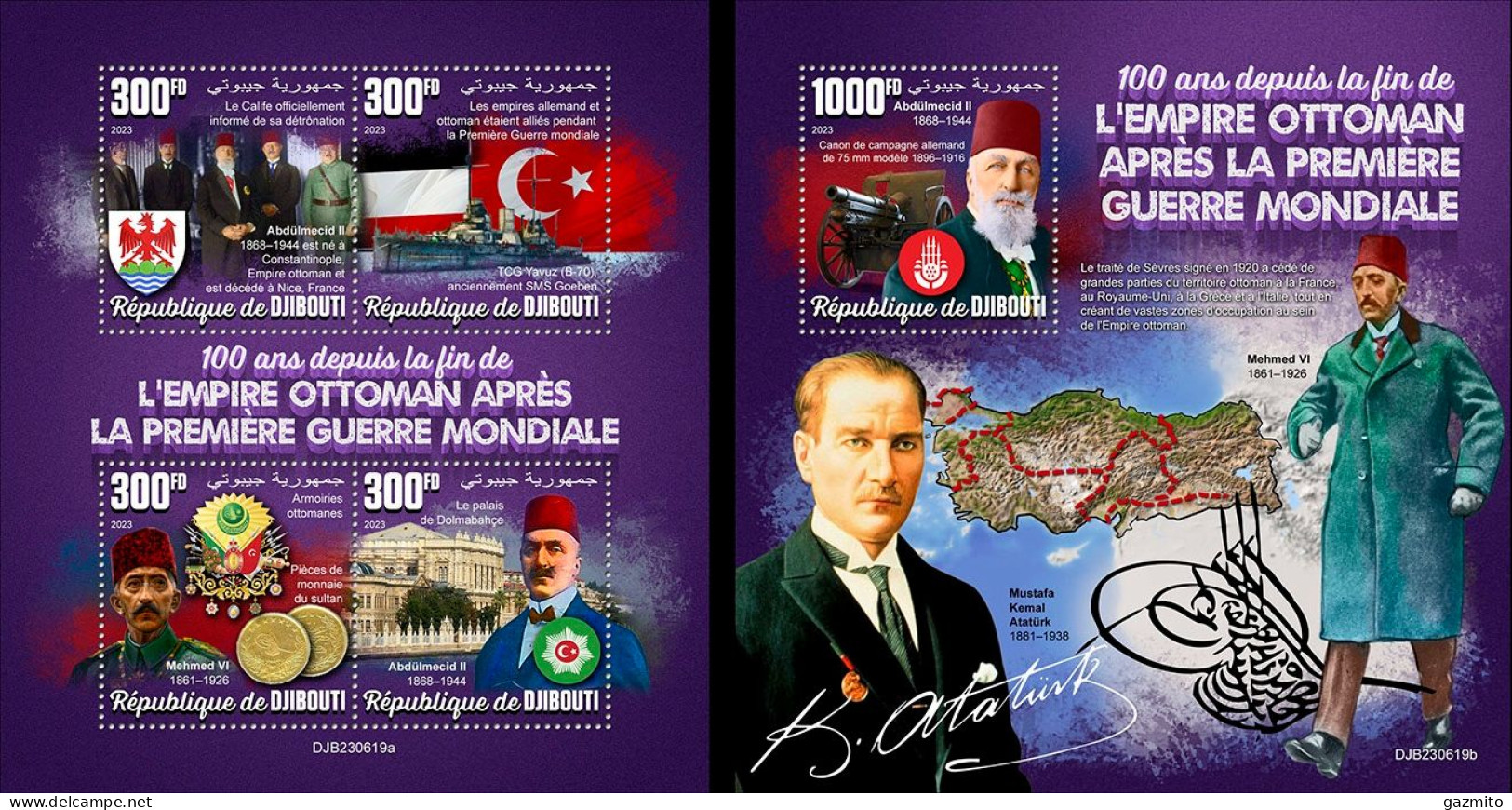 Djibouti 2023, 100th End Ottoman Empire, Ataturk, 4val In BF +BF - Djibouti (1977-...)