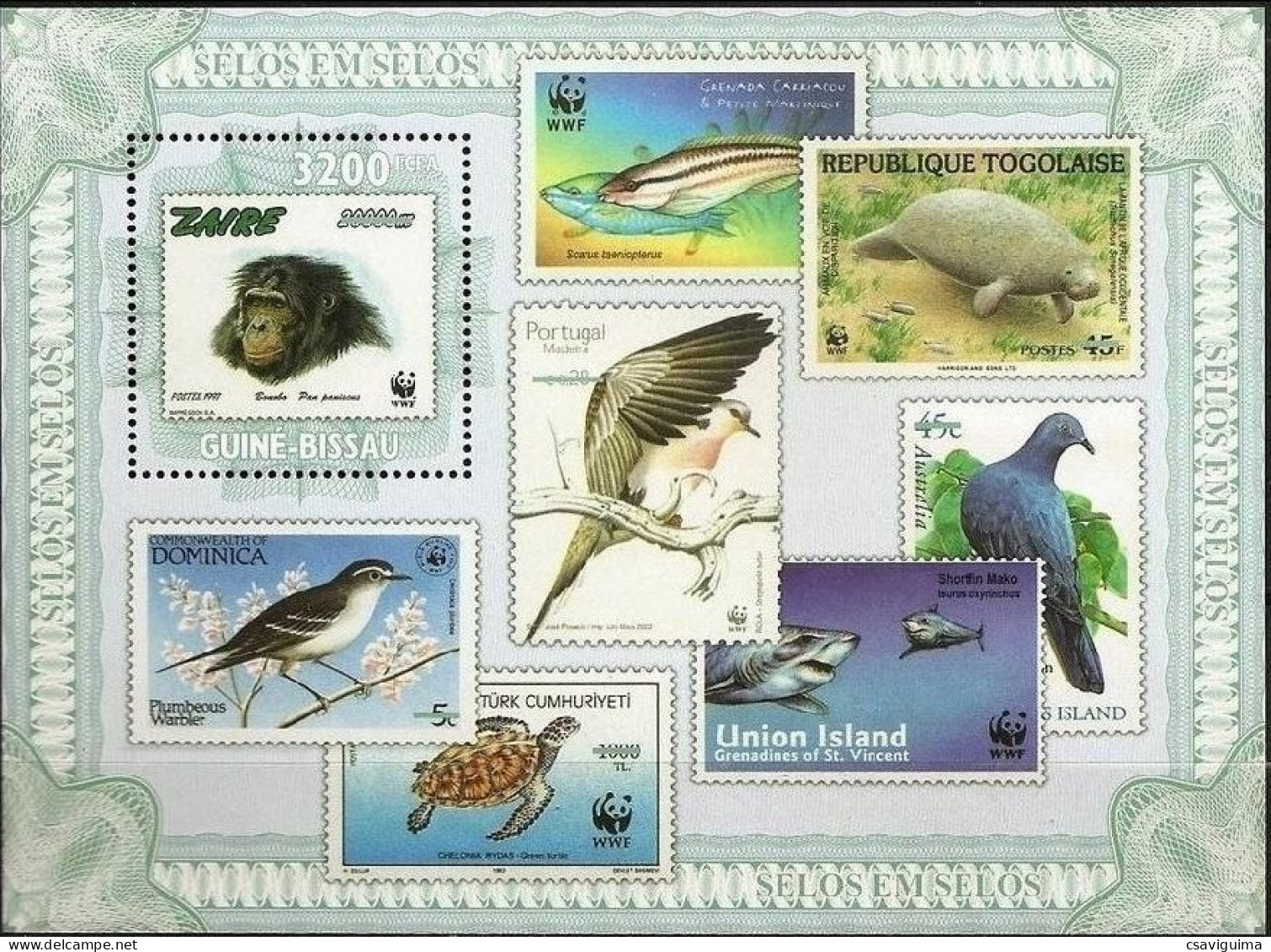 Guinea Bissau (Guineé-Bissau) - 2010 - Fish, Turtle, Dudong (stamps On Stamps) - Yv Bf 528 - Peces