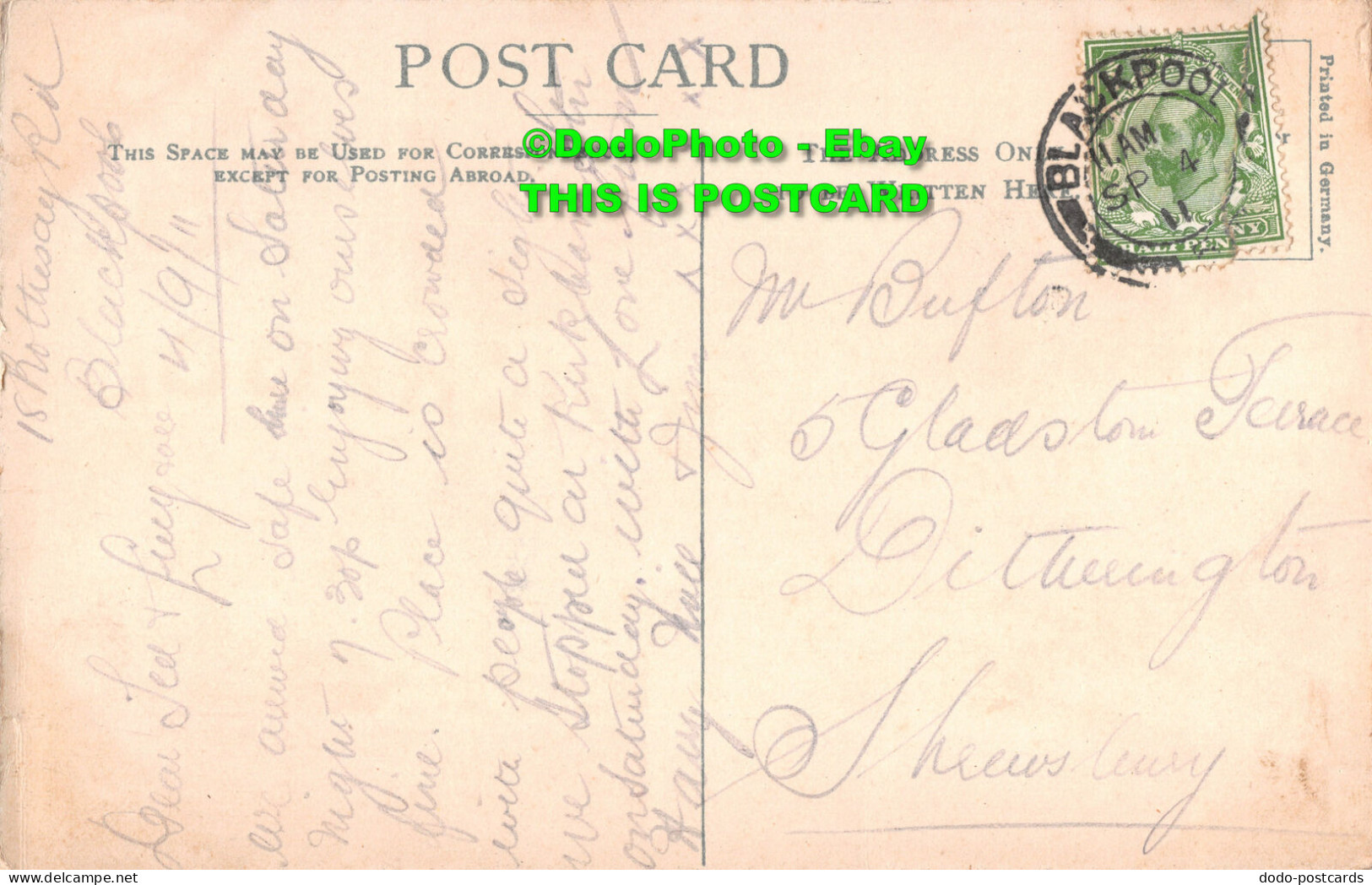 R409692 Greetings From Blackpool. Post Card. 1911 - World