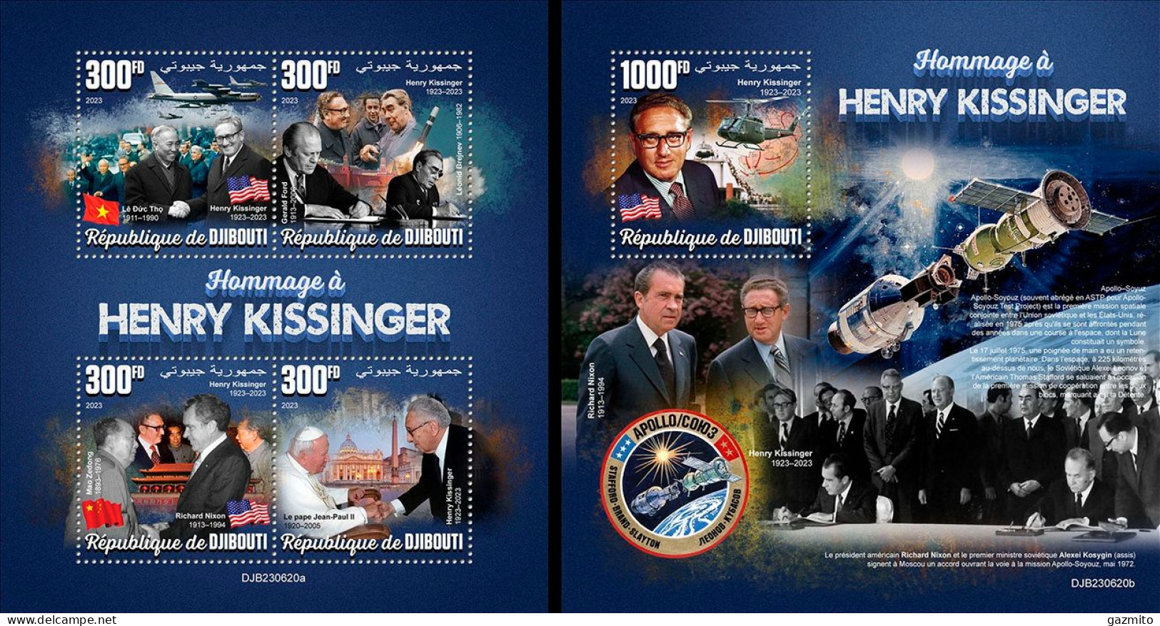 Djibouti 2023, Tribute To H. Kissinger, Space, 4val In BF +BF - Sonstige & Ohne Zuordnung