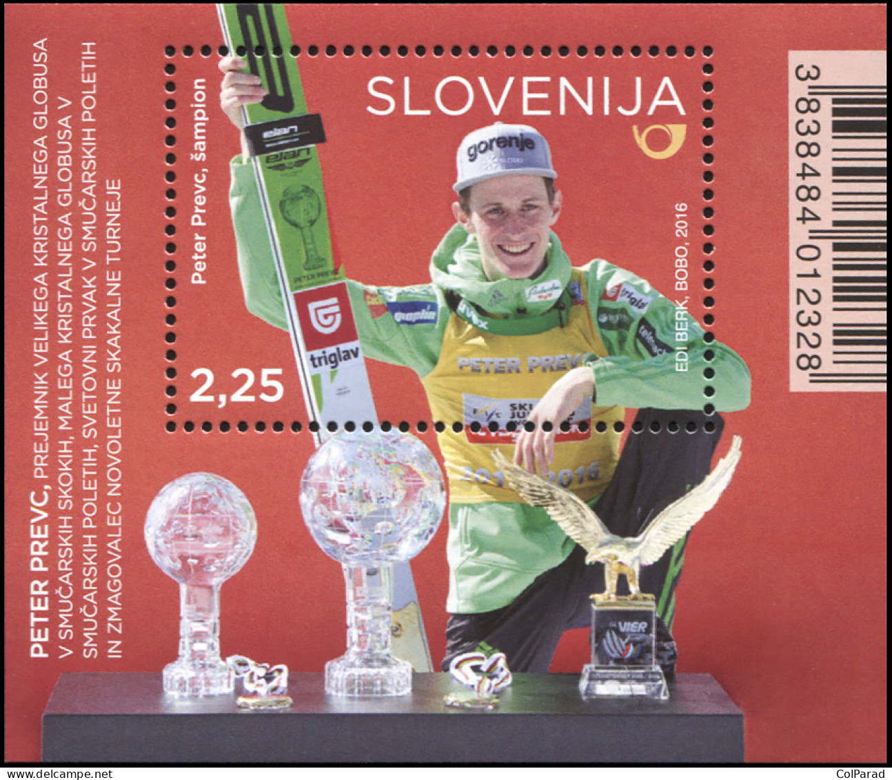 SLOVENIA - 2016 - SOUVENIR SHEET MNH ** - Peter Prevc, Skier - Eslovenia