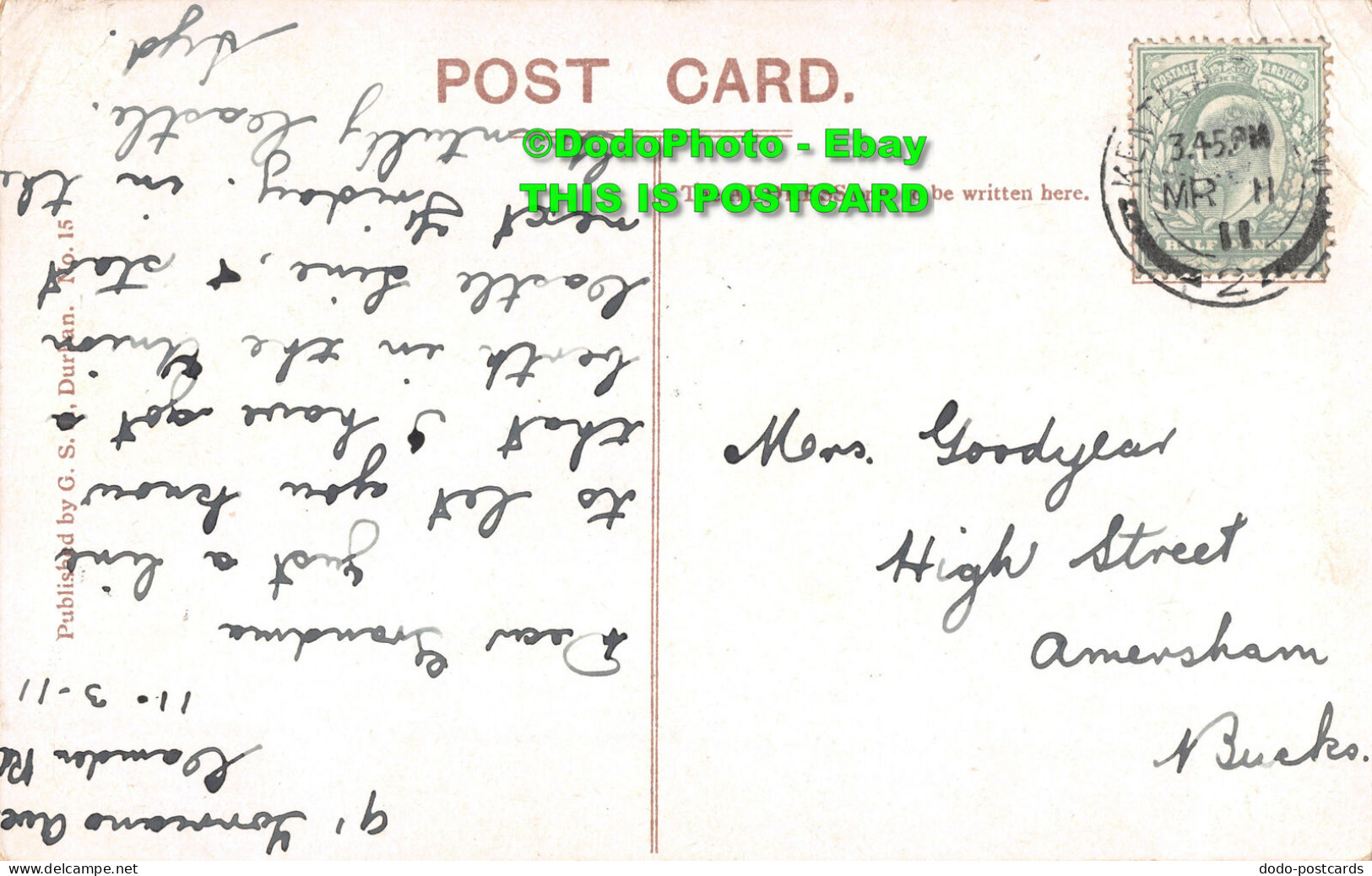 R409707 Ricksha And Puller Durban. No. 13 30. G. S. J. Post Card. 1911 - World