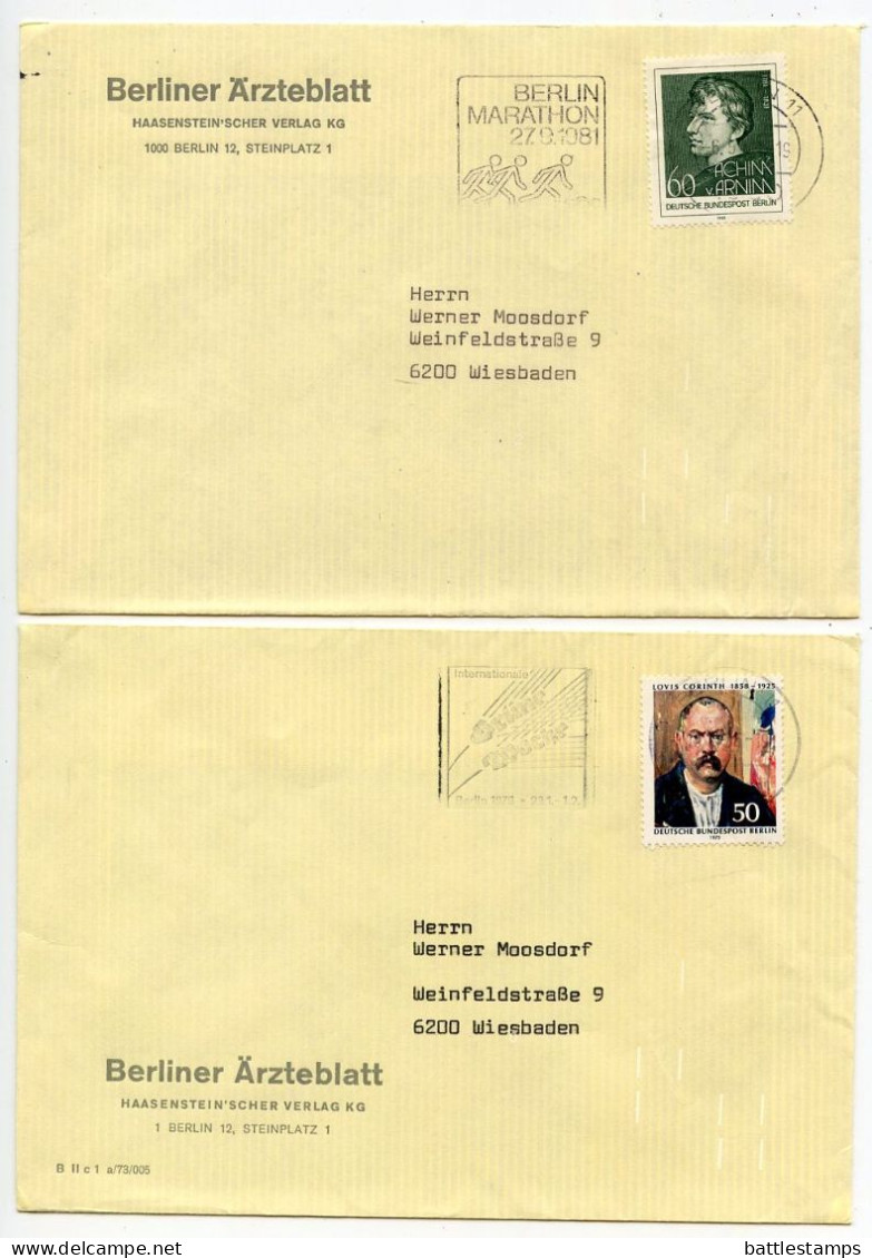 Germany, Berlin 1960'-1980's 33 Covers To Wiesbaden With Mix Of Berlin Stamps & CDS Machine Cancels With Slogans - Cartas & Documentos