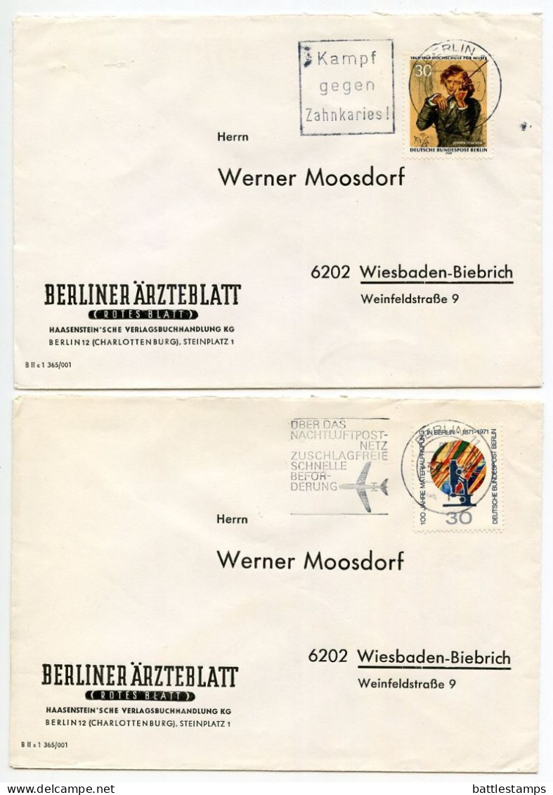 Germany, Berlin 1960'-1980's 33 Covers to Wiesbaden with Mix of Berlin Stamps & CDS Machine Cancels with Slogans