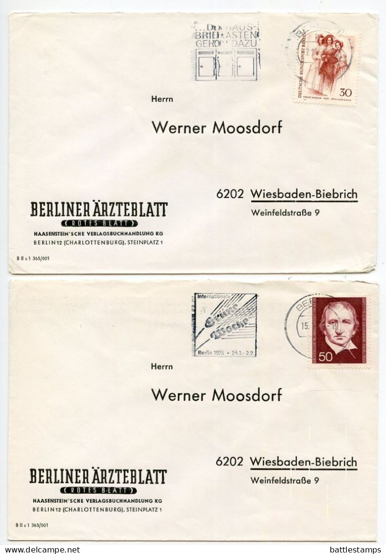 Germany, Berlin 1960'-1980's 33 Covers to Wiesbaden with Mix of Berlin Stamps & CDS Machine Cancels with Slogans