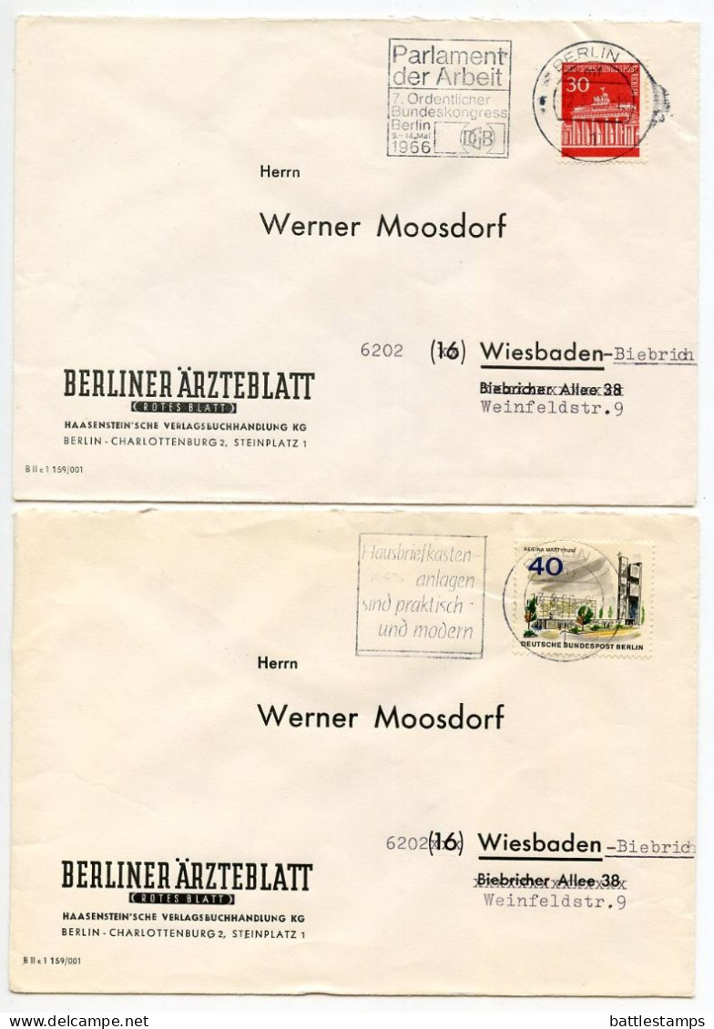 Germany, Berlin 1960'-1980's 33 Covers to Wiesbaden with Mix of Berlin Stamps & CDS Machine Cancels with Slogans