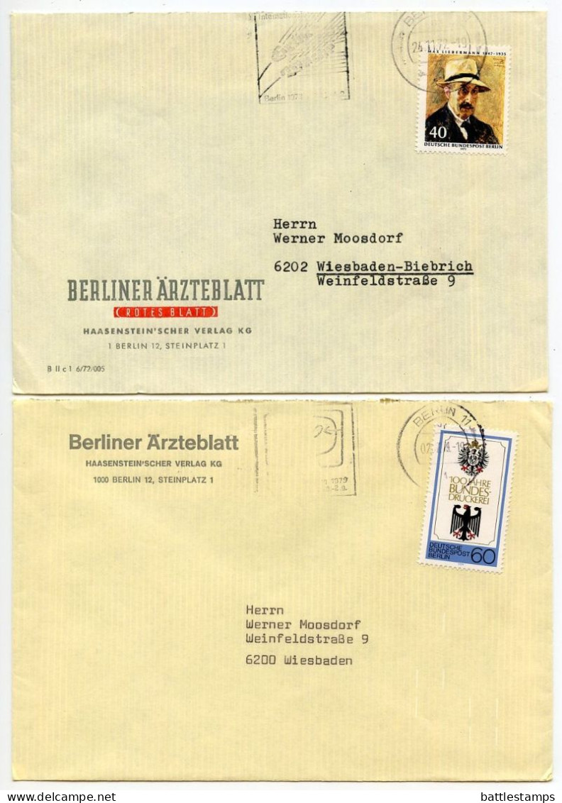 Germany, Berlin 1960'-1980's 33 Covers to Wiesbaden with Mix of Berlin Stamps & CDS Machine Cancels with Slogans