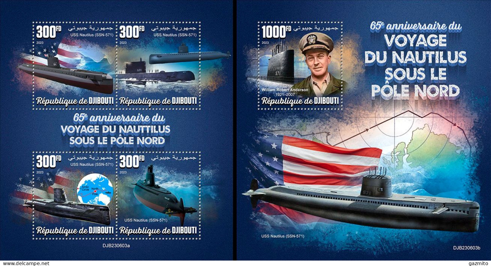 Djibouti 2023, Submarine, Nautilus, 4val In BF +BF - Sottomarini