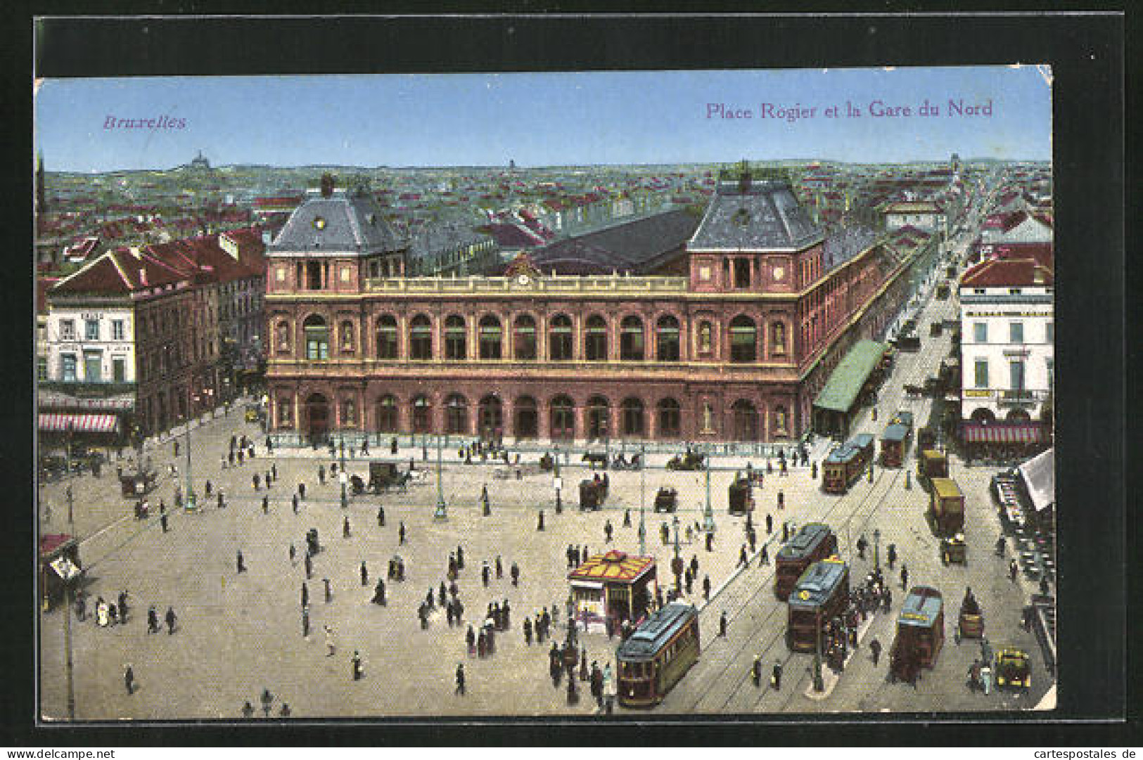 AK Bruxelles, Place Rogier, La Gare Du Nord Et Tramways, Strassenbahnen  - Tramways