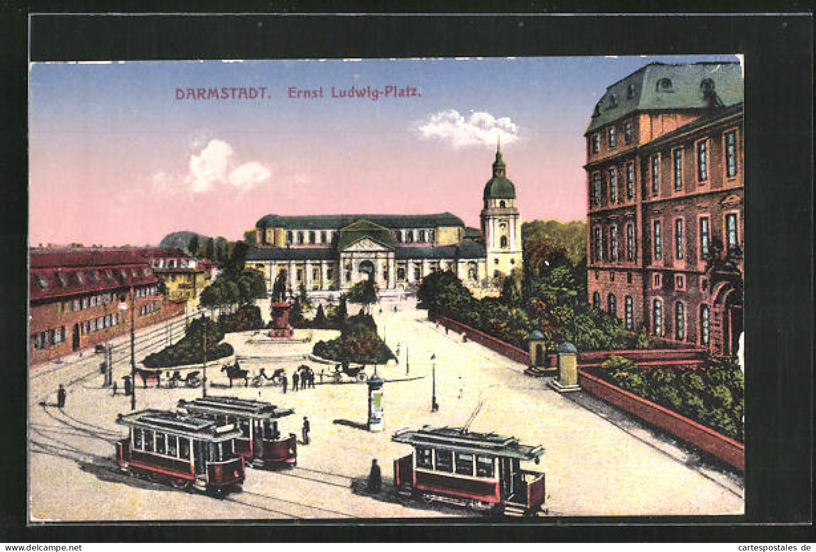 AK Darmstadt, Strassenbahnverkehr Auf Dem Ernst-Ludwig-Platz  - Tramways