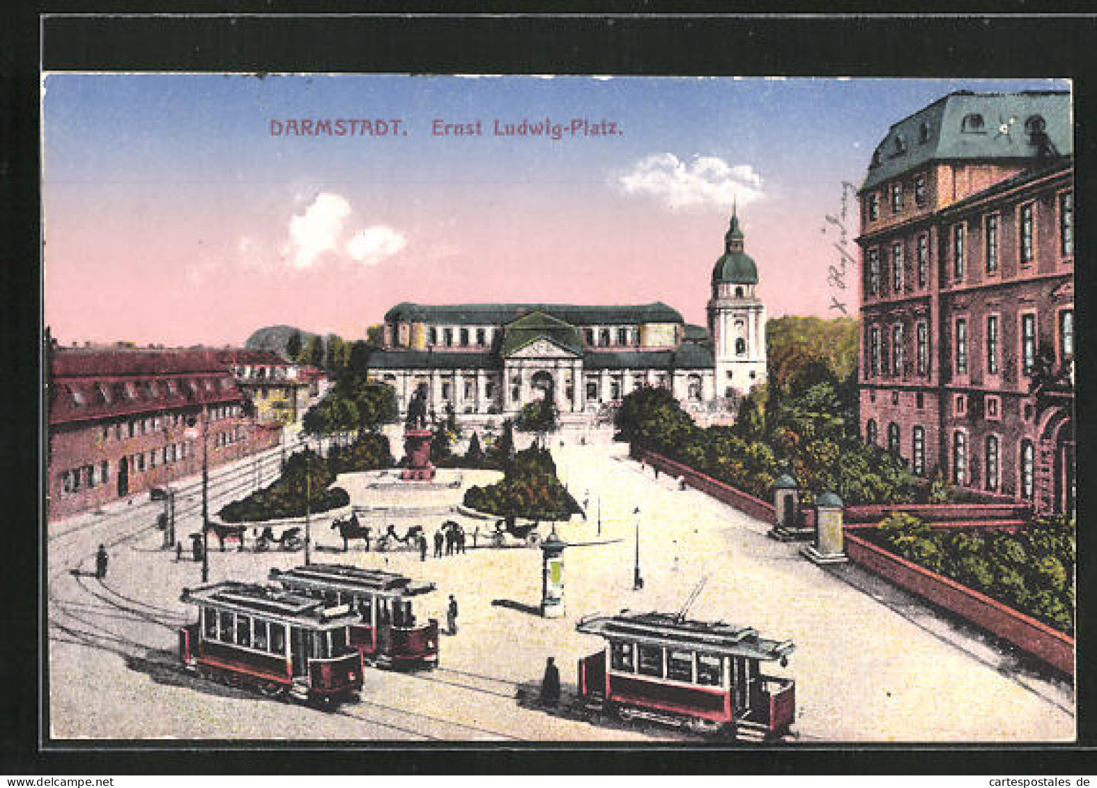 AK Darmstadt, Strassenbahnen Auf Dem Ernst Ludwig-Platz  - Tram