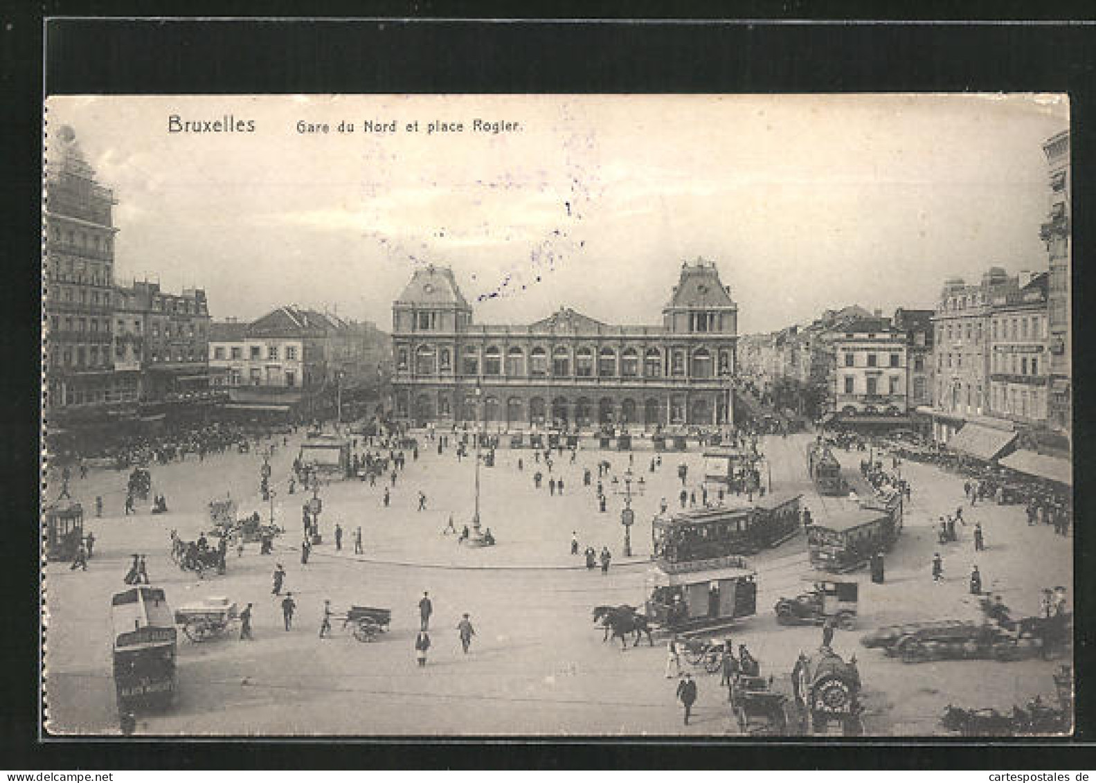 AK Bruxelles, Gare Du Nord Et Place Rogler, Strassenbahn  - Tramways