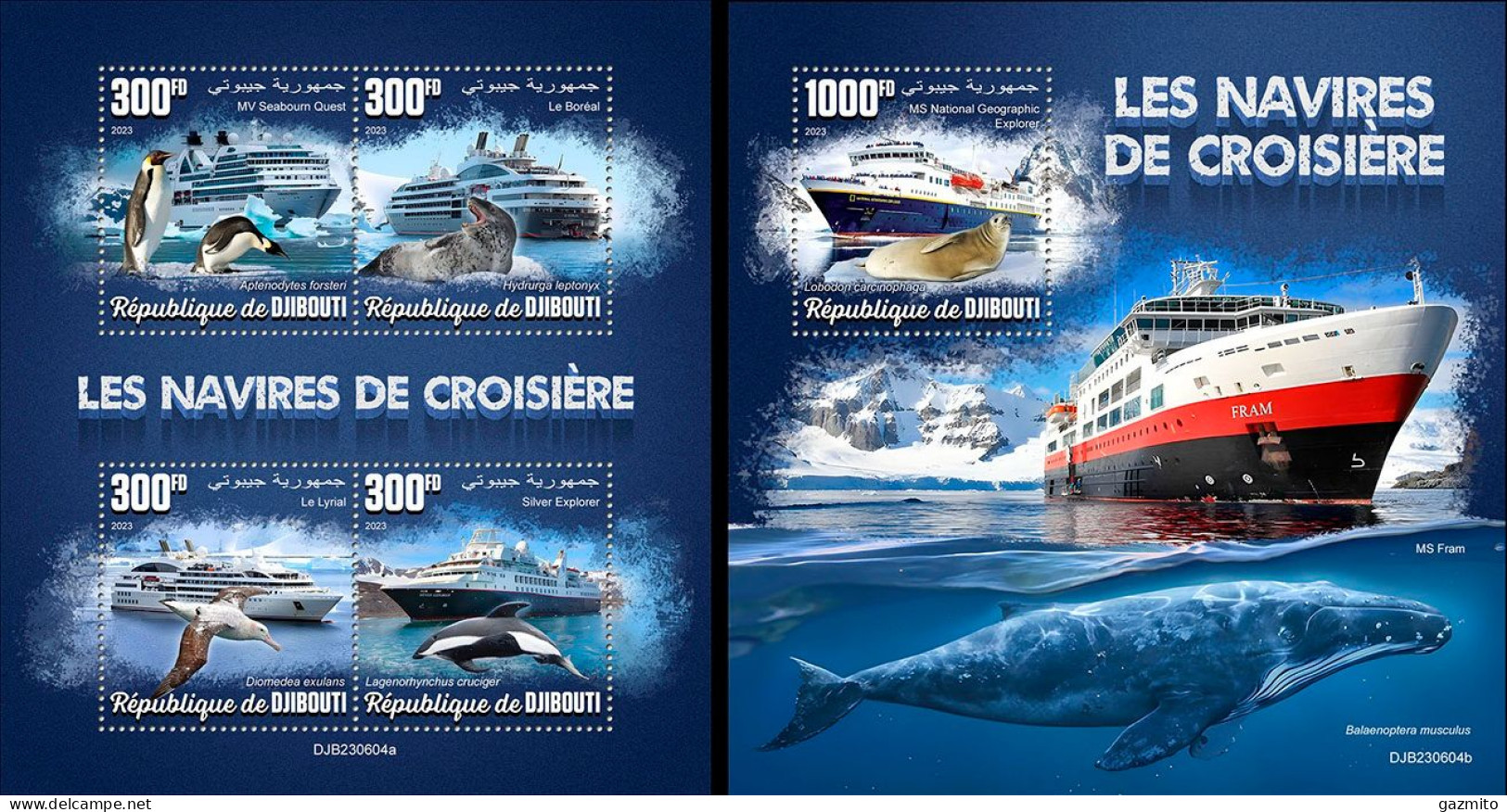 Djibouti 2023, Cruise Ships, Whales, 4val In BF +BF - Bateaux