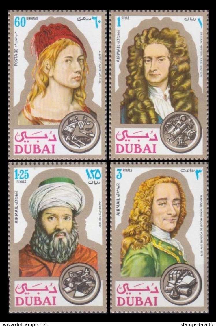 1971 Dubai 397-400 A. Durer, Isaac Newton, Avicenna, Voltaire 9,00 € - Asie