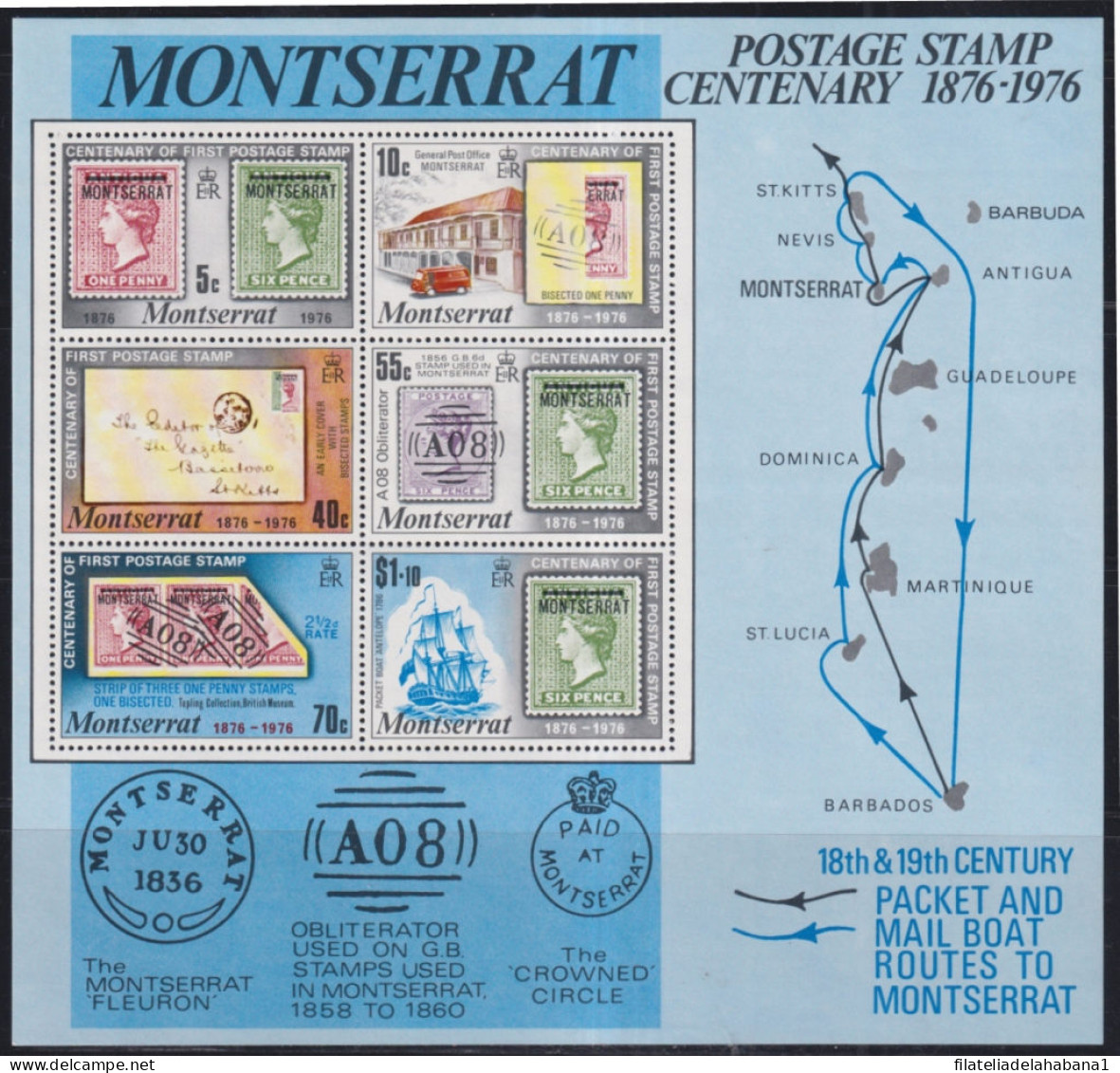 F-EX44066 MONTSERRAT MNH 1976 POSTAGE STAMPS CENTENARY SHIP POSTAL HISTORY.  - Montserrat