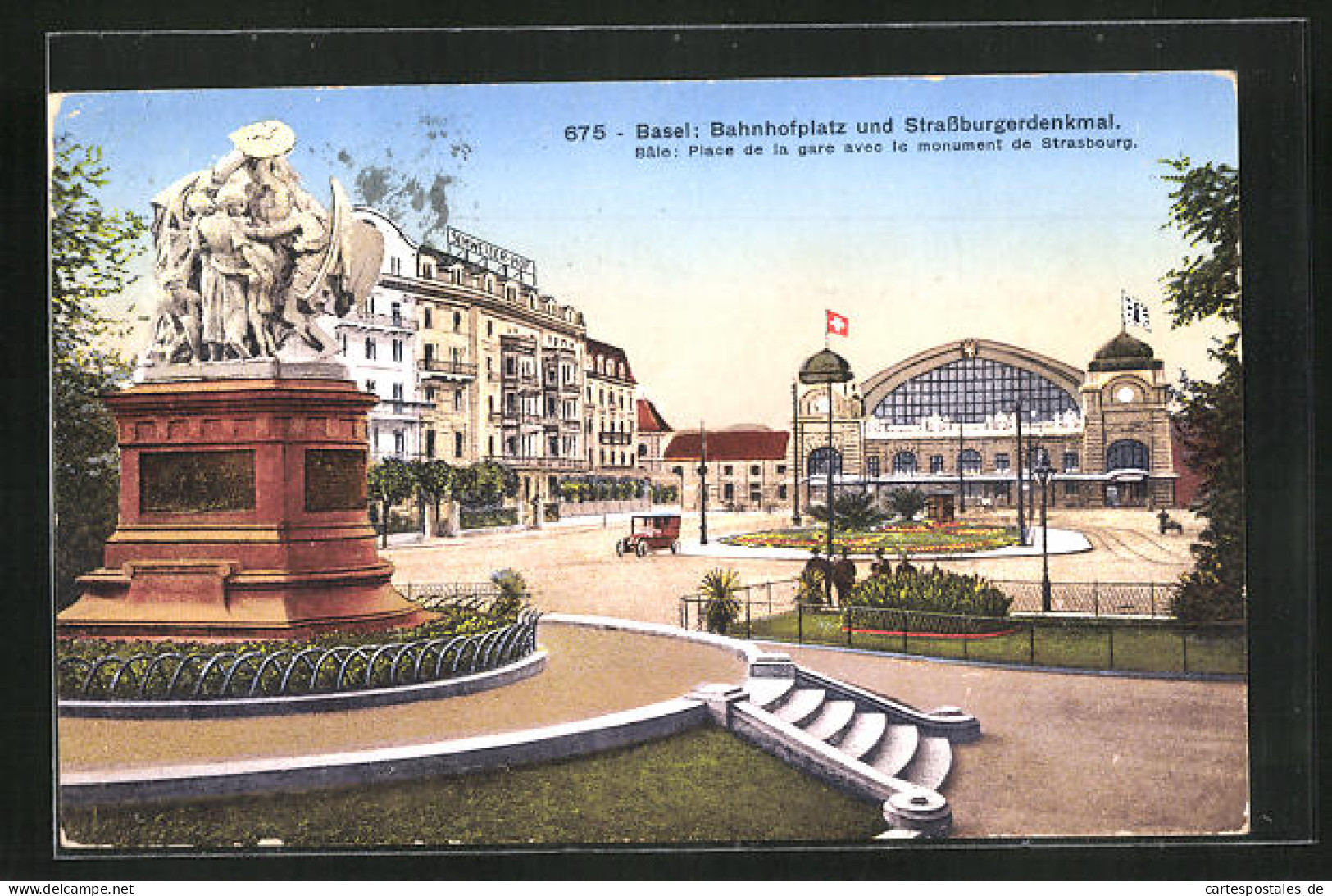 AK Basel, Bahnhofsplatz Und Strassburgerdenkmal  - Bâle