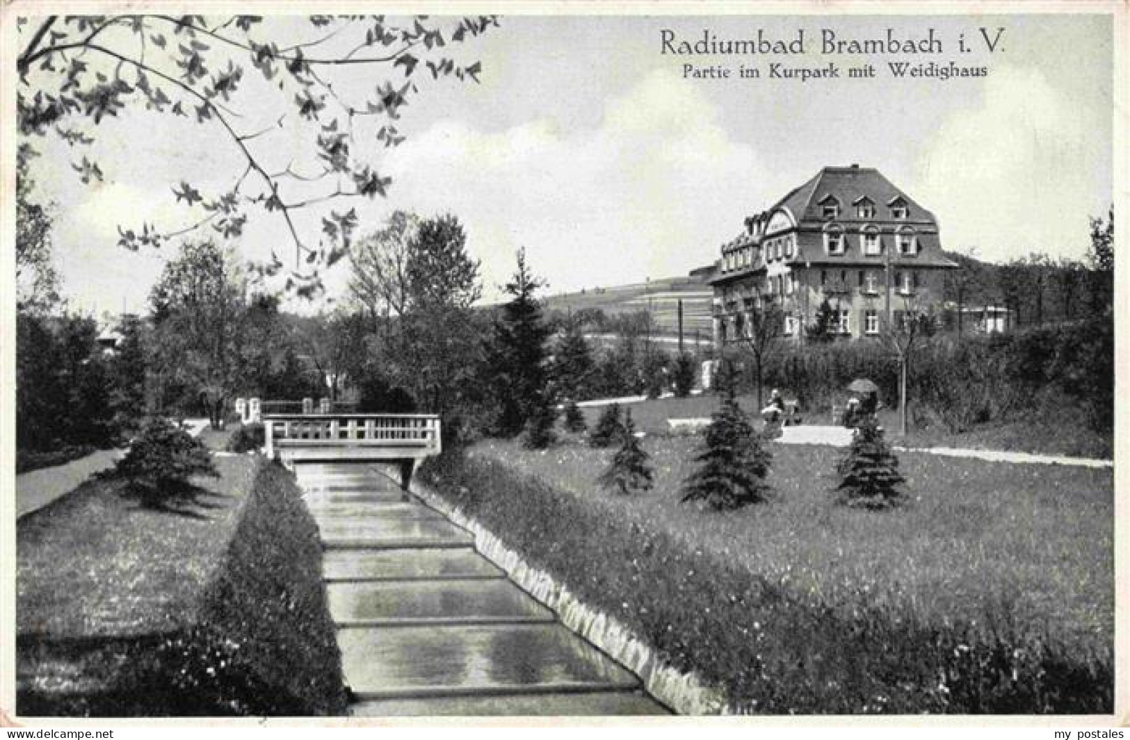 73971784 Bad_Brambach Radiumbad Partie Im Kurpark Mit Weidighaus - Bad Brambach