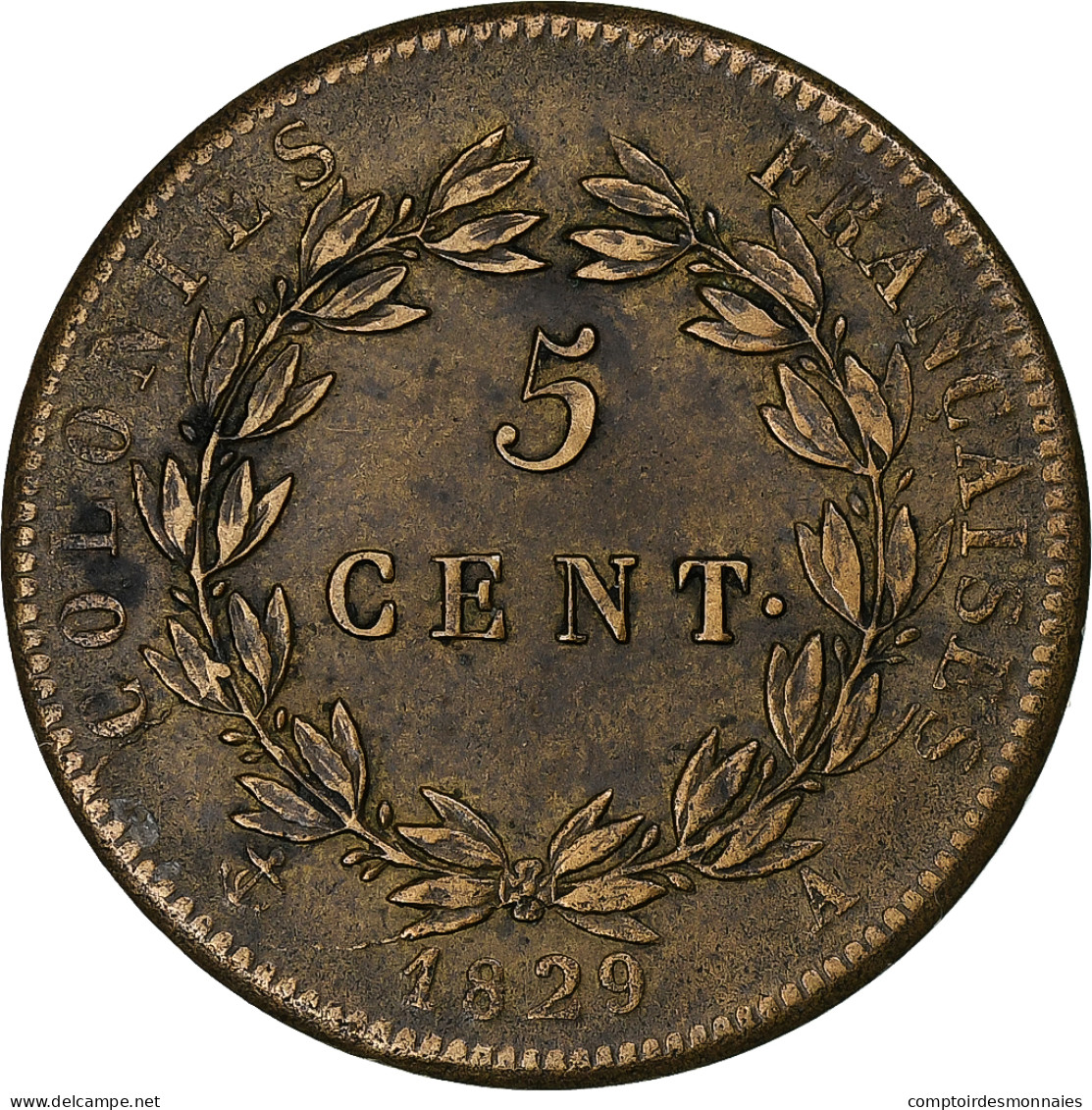 Guyane Française, Charles X, 5 Centimes, 1829, Paris, Bronze, TTB+ - Sonstige & Ohne Zuordnung