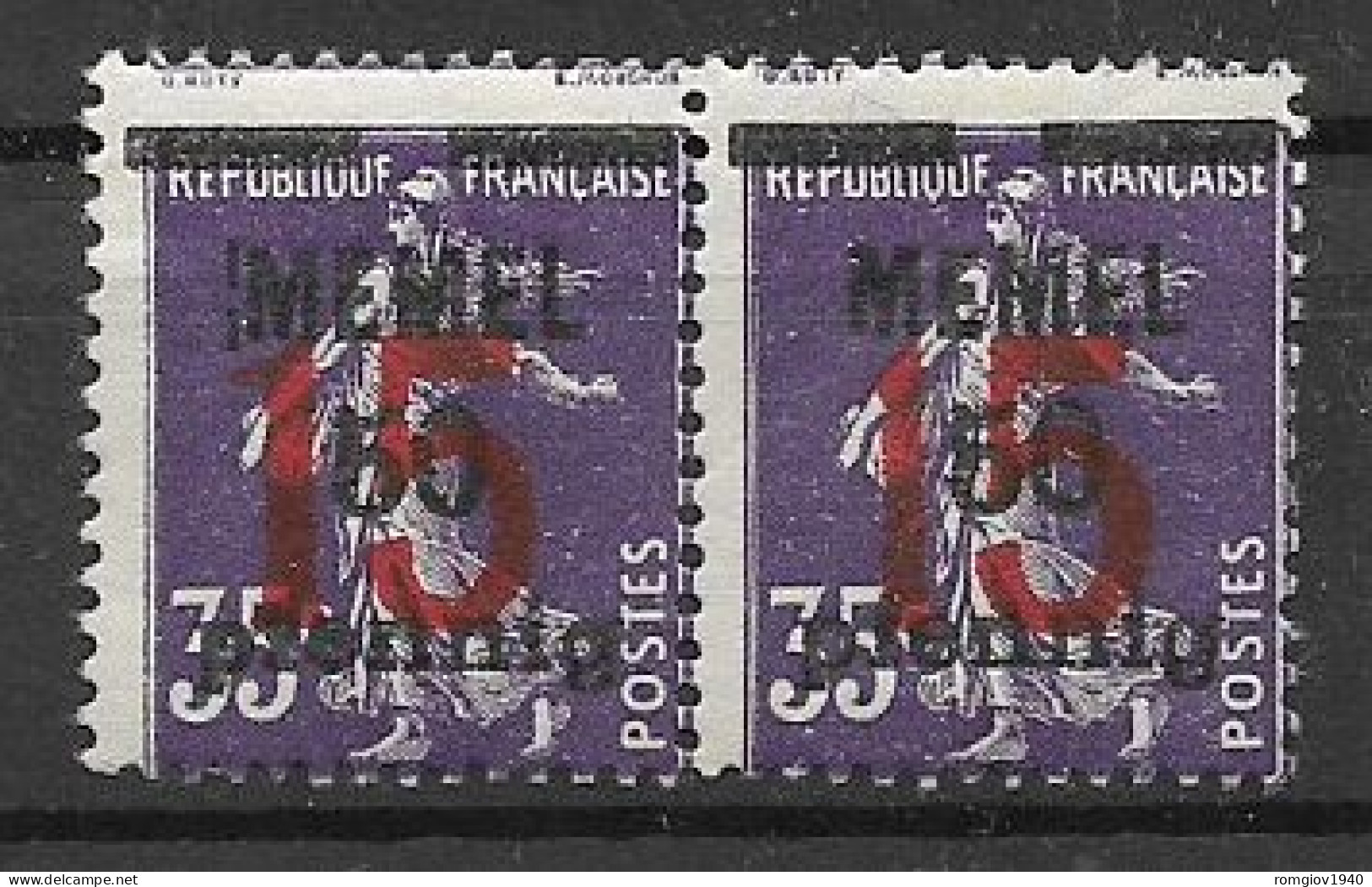 MEMEL OCCUPAZIONE TEDESCA 1921-22   FRANCOBOLLI DI FRANCIA SOPRASTAMPATI  UNIF.40 COPPIA  MNH XF    MNH XF - Altri & Non Classificati