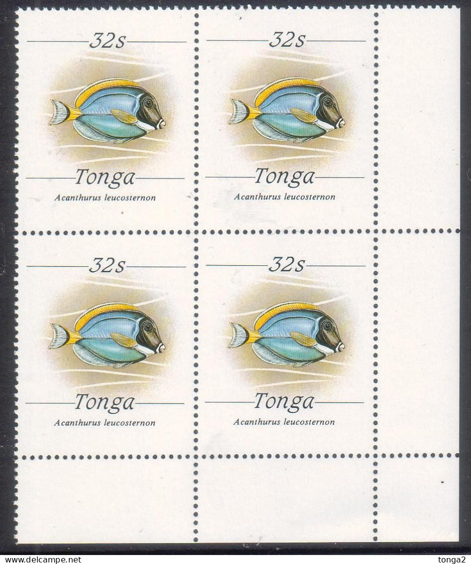 Tonga 1987 Block Of 4 Fish SG 976b Cat US$85.00 - No Date At Bottom - Scarce - Read Description - Pesci