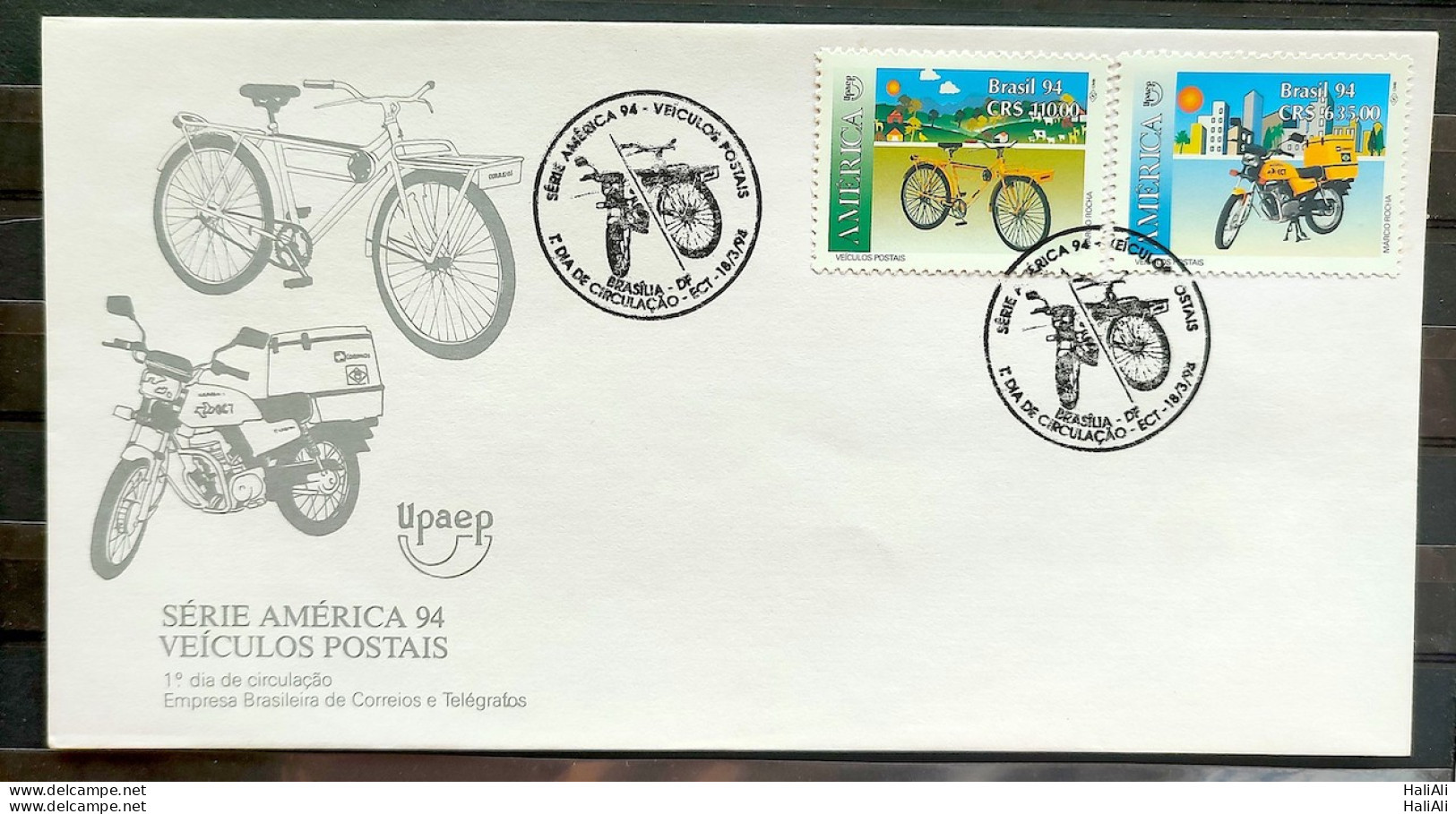 Envelope FDC 610 1994 UPAEP Postal Vehicles Bicycle Motorcycle Service Postal CBC RJ 1 - FDC