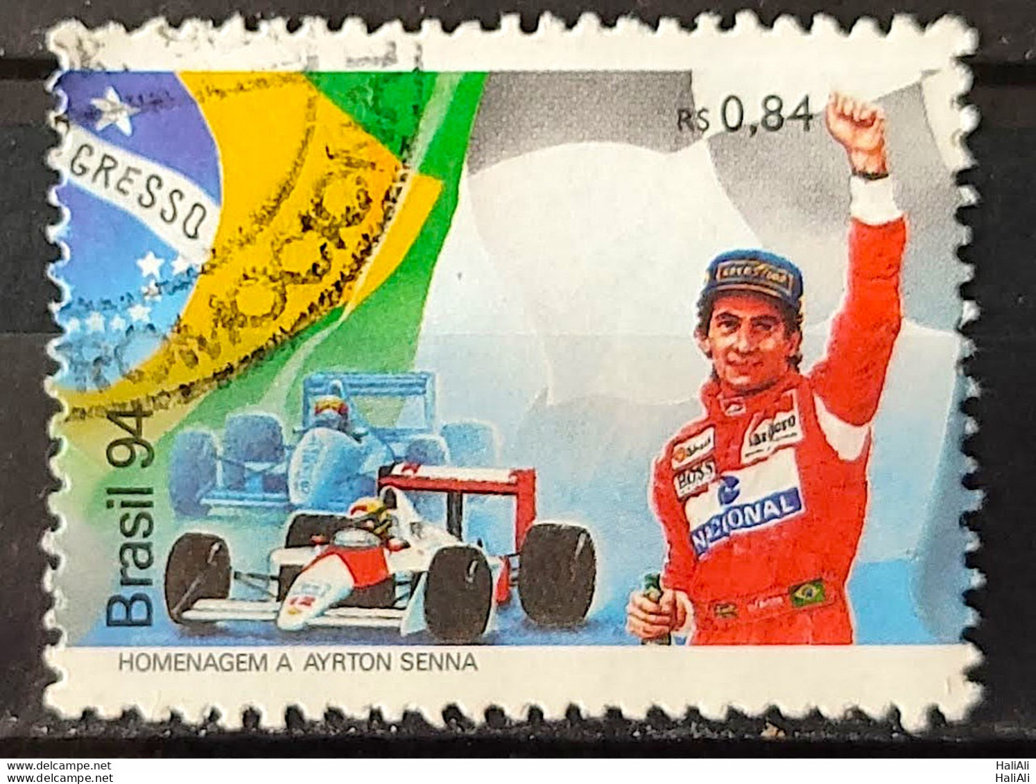 C 1923 Brazil Stamp Ayrton Senna Car Pilot Formula 1 Flag 1994 Circulated 2 - Usati