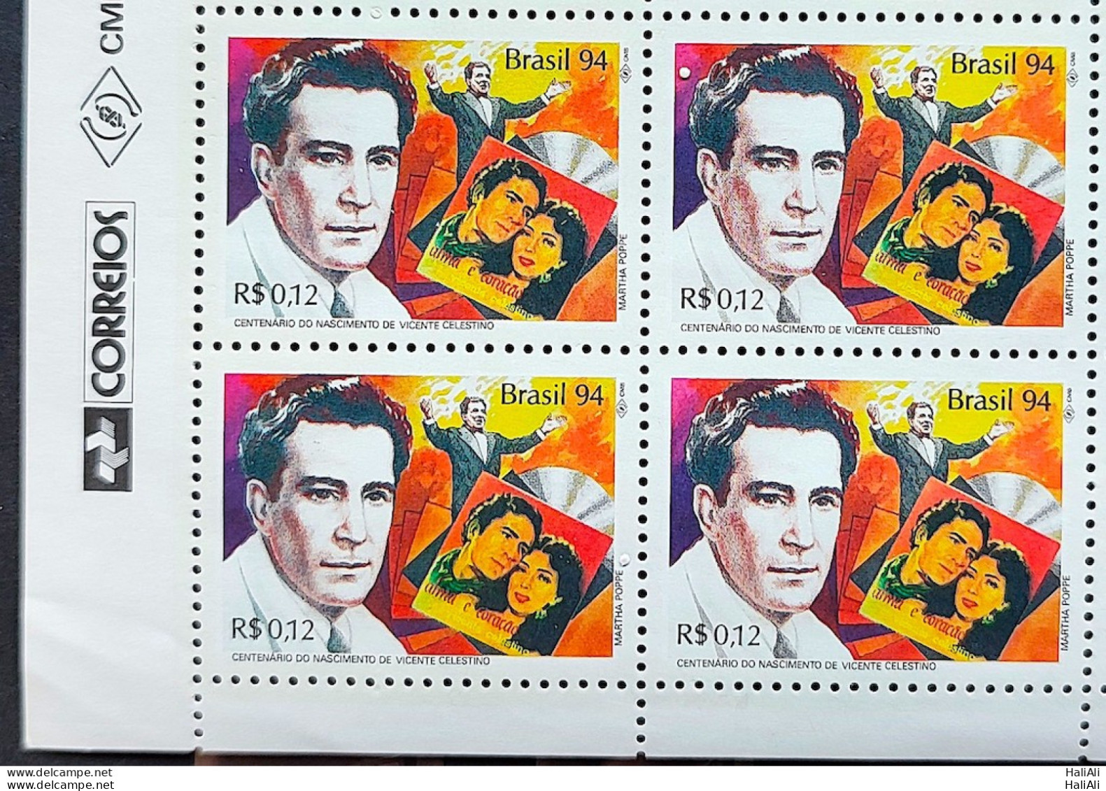 C 1913 Brazil Stamp Vicente Celestino Music 1994 Block Of 4 Vignette Correios - Neufs