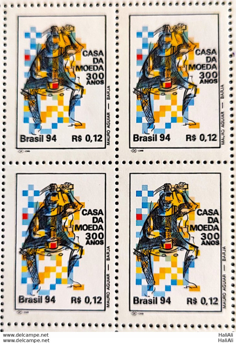 C 1907 Brazil Stamp 300 Years Coin House 1994 Block Of 4 - Unused Stamps
