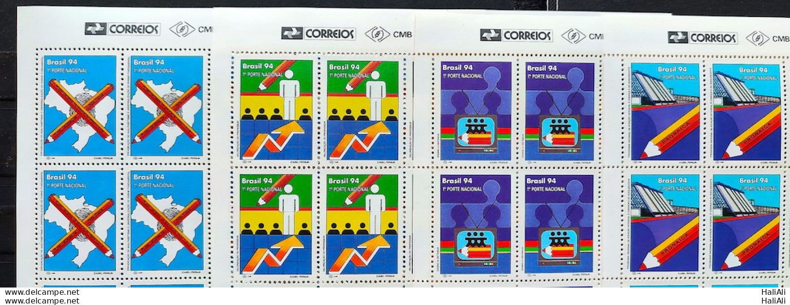 C 1898 Brazil Stamp Education TV Map 1994 Block Of 4 Complete Series Vignette Correios - Unused Stamps