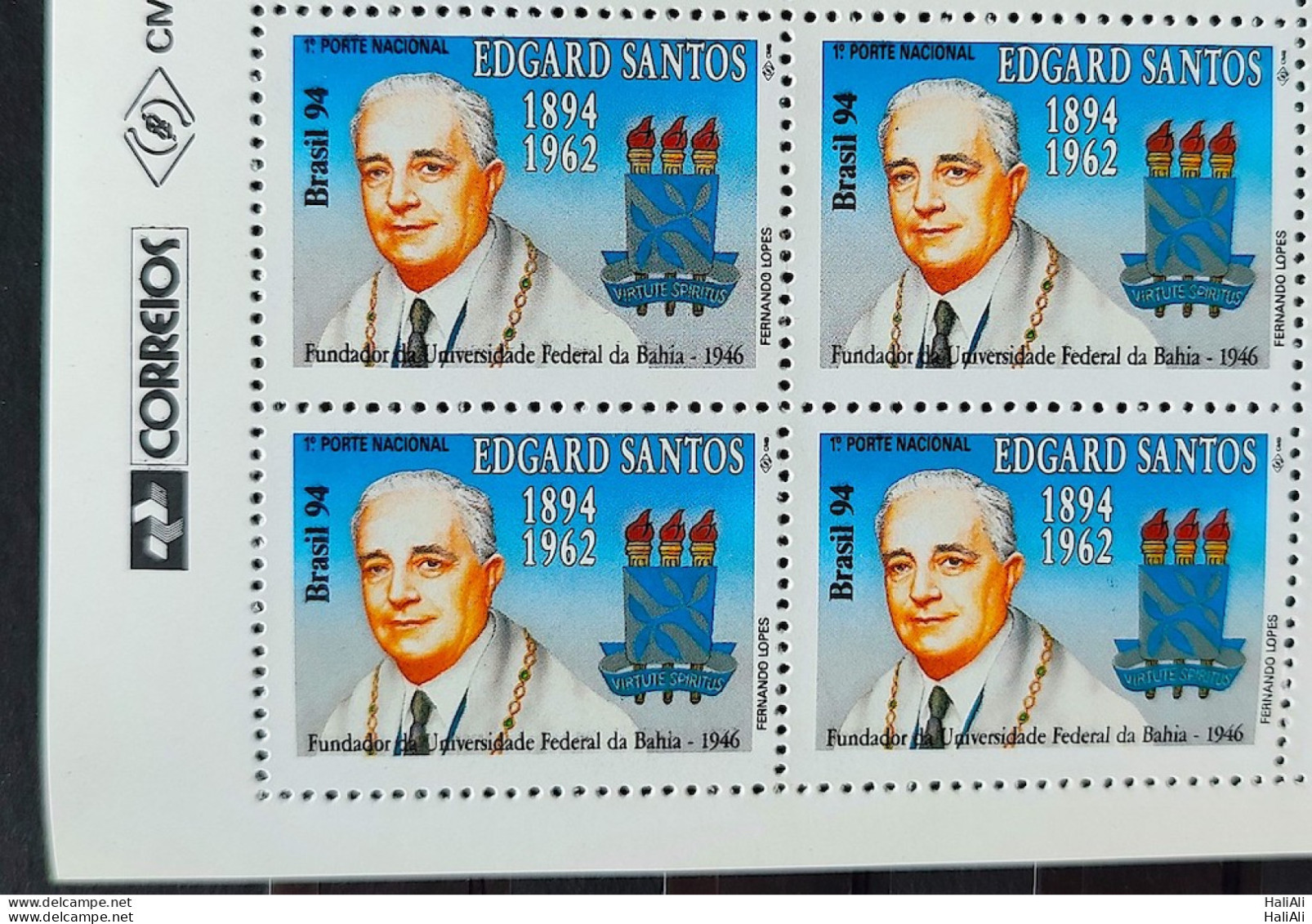 C 1903 Brazil Stamp Edgard Santos Federal University Of Bahia Education 1994 Block Of 4 Vignette Correios - Ungebraucht