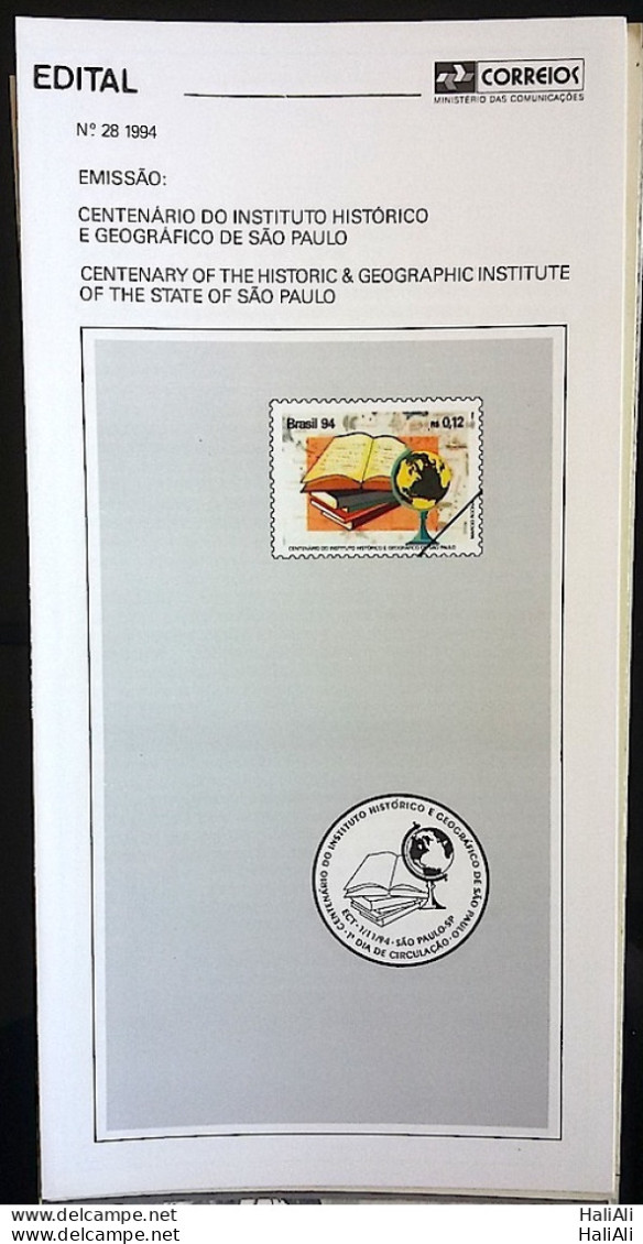 Brazil Brochure Edital 1994 28 Historical Geographic Institute Sao Paulo Without Stamp - Briefe U. Dokumente