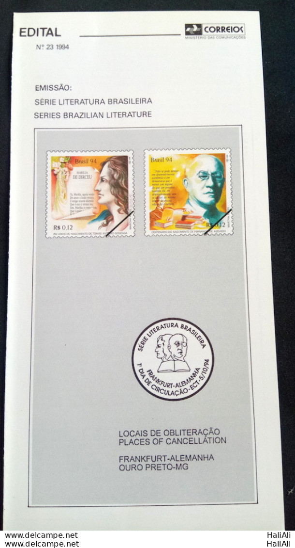 Brazil Brochure Edital 1994 23 Brazilian Literature Without Stamp - Briefe U. Dokumente