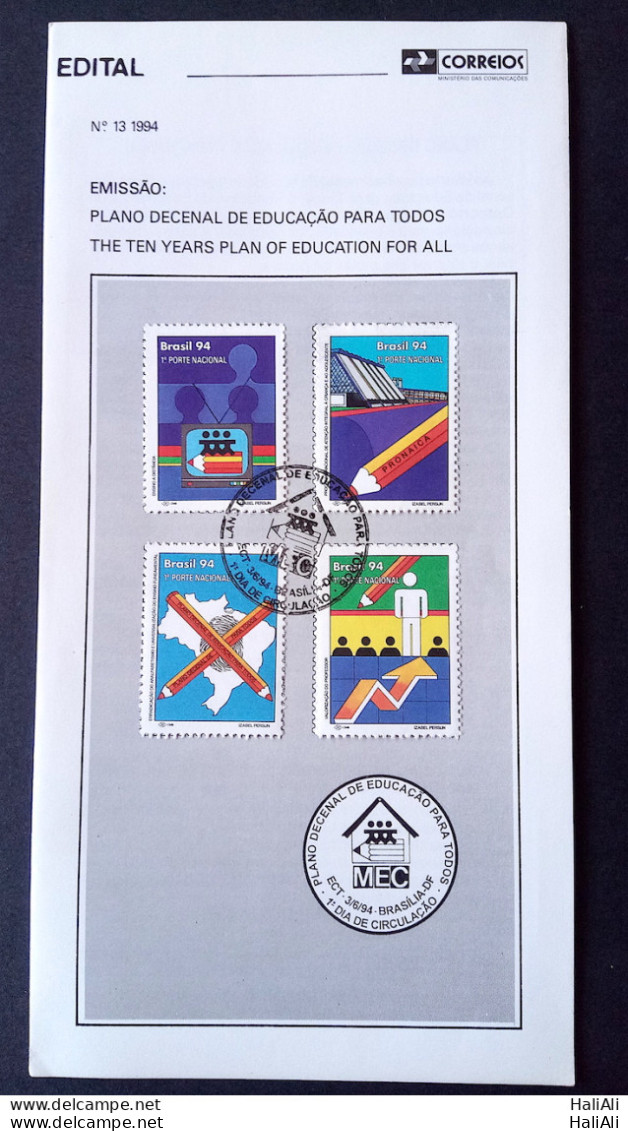 Brazil Brochure Edital 1994 13 EDUCATION FOR ALL WITH STAMP CBC DF Brasilia - Lettres & Documents