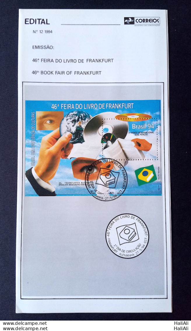 Brazil Brochure Edital 1994 12 Book Fair Frankfurt With Stamp CBC Germany - Briefe U. Dokumente