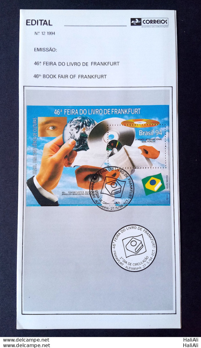 Brazil Brochure Edital 1994 12 Book Fair Frankfurt With Stamp CBC Germany - Lettres & Documents