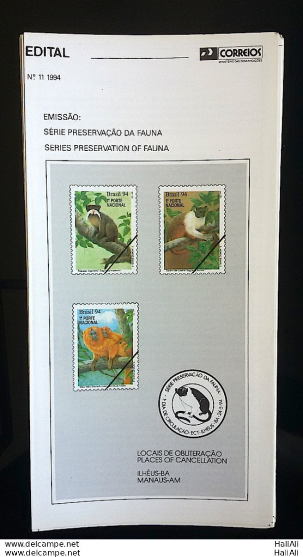 Brazil Brochure Edital 1994 11 Preservation Of The Fauna Without Stamp - Covers & Documents