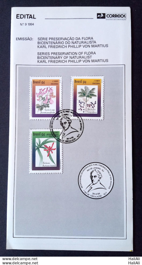 Brazil Brochure Edital 1994 09 Naturalist Flora Von Martius With Stamp CBC RJ - Lettres & Documents